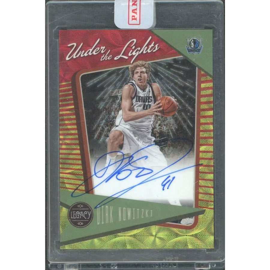 Dirk Nowitzki Signed 2022-23 Panini Chronicles Legacy Card | Under the Lights Red and Gold