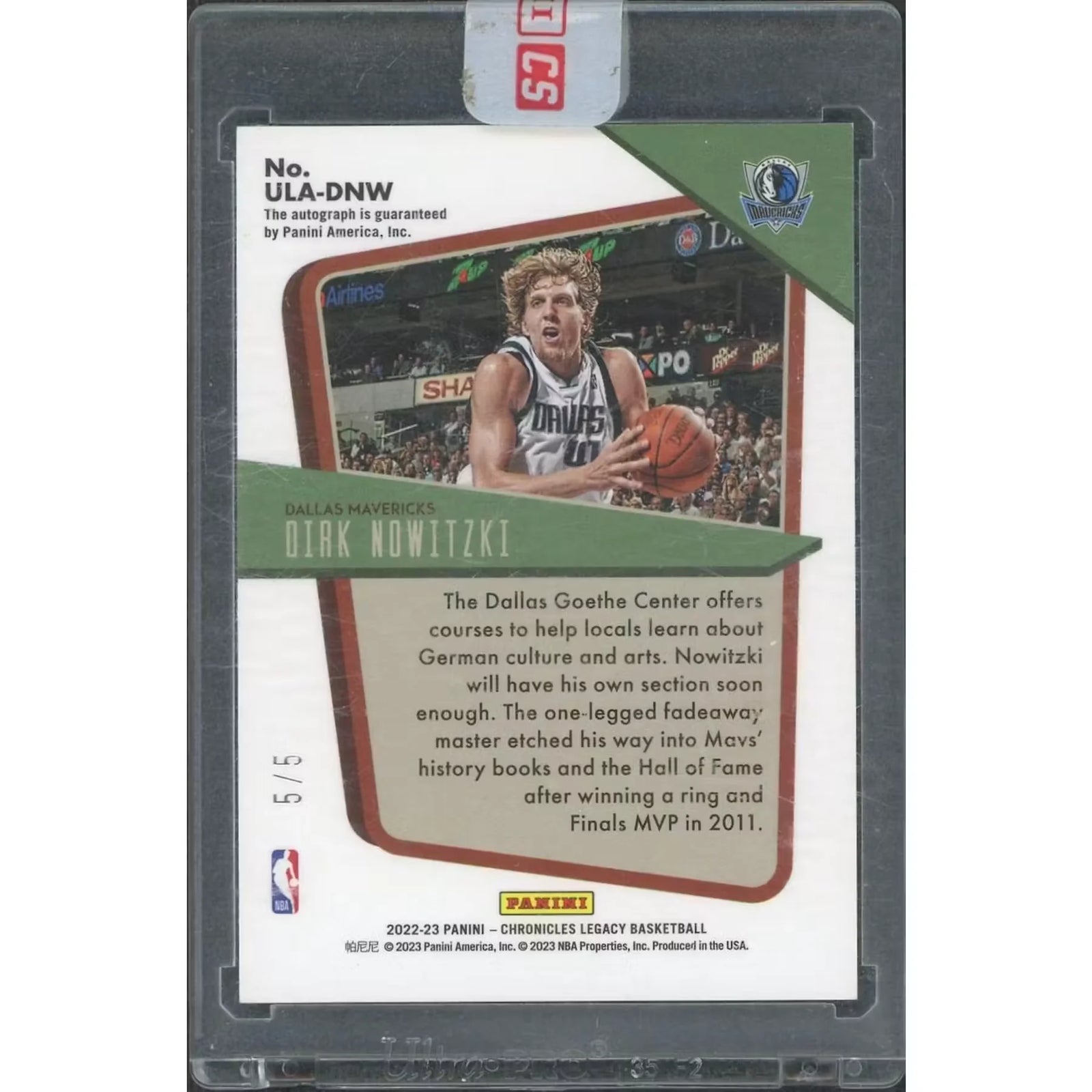 Dirk Nowitzki Signed 2022-23 Panini Chronicles Legacy Card | Under the Lights Red and Gold