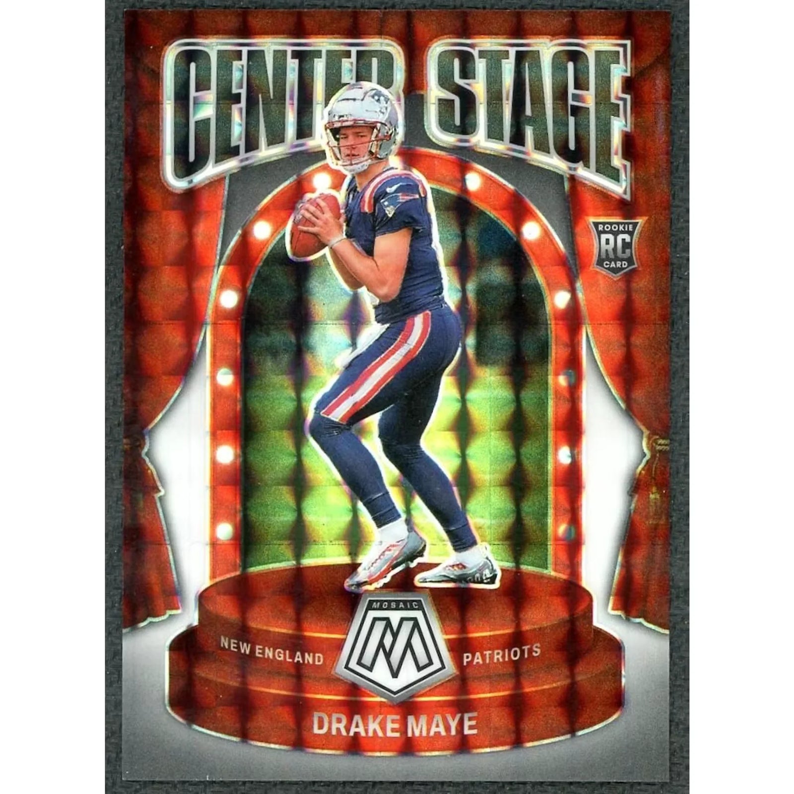 Drake Maye 2024 Panini Mosaic Center Stage White/25 Card