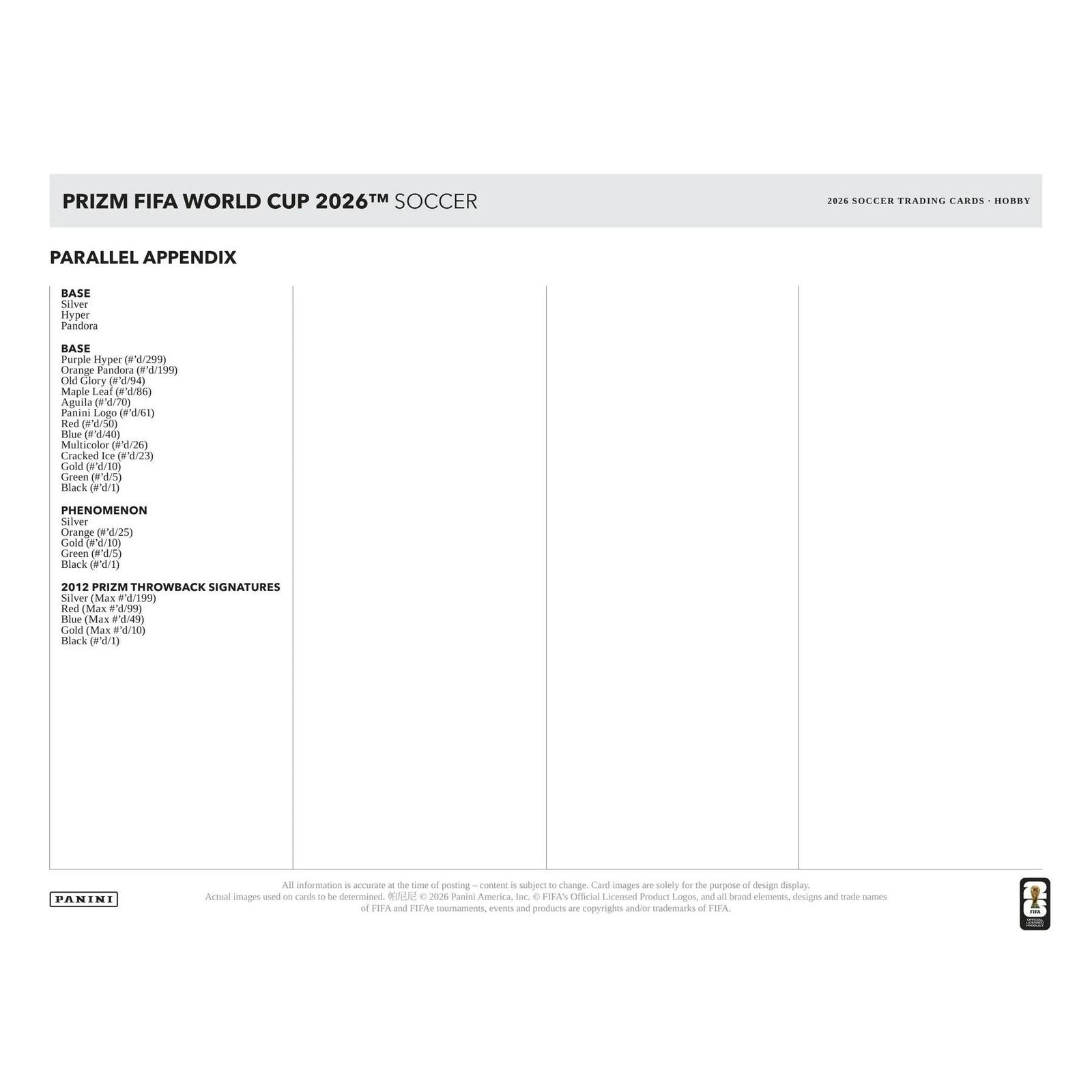 DRAFT - Presell 2026 Panini Prizm FIFA World Cup Soccer Hobby 12-Box Case (Presell) Releases Jun. 17th, 2026