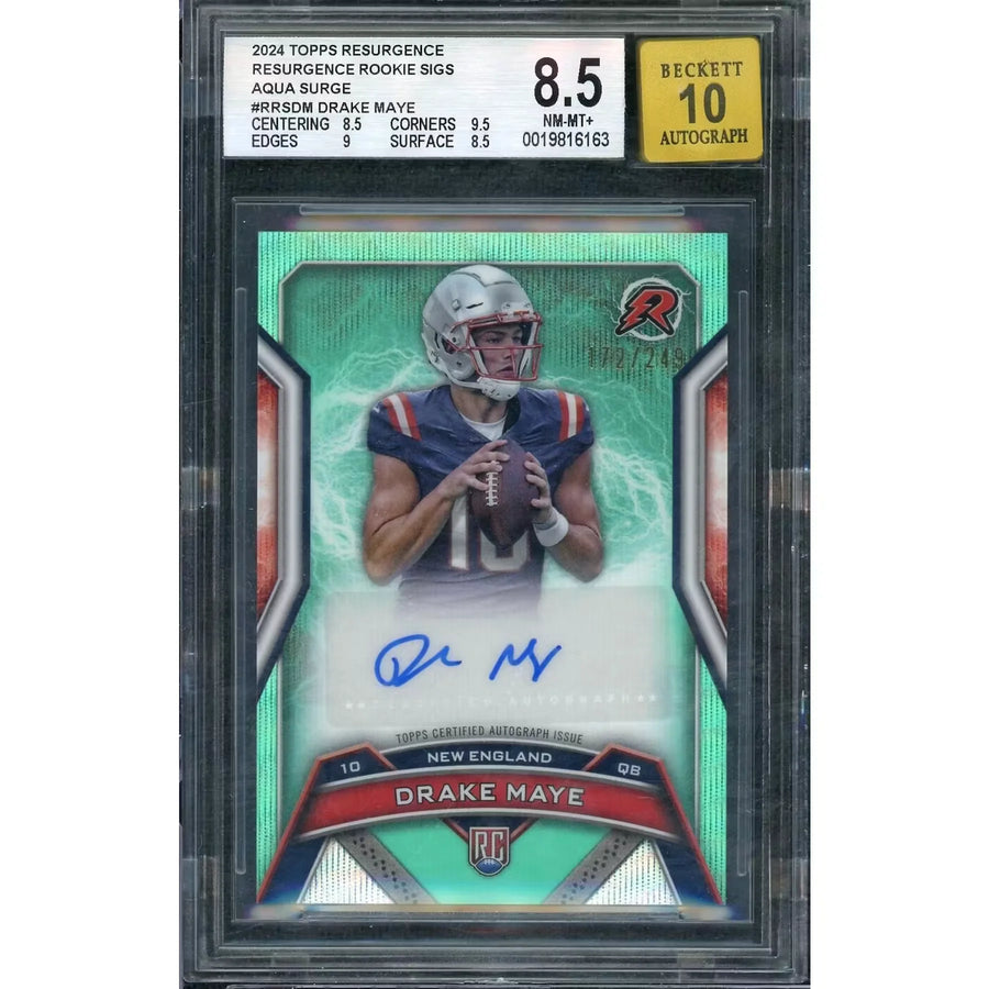 Drake Maye 2024 Topps Resurgence Aqua Surge Auto | BGS 8.5