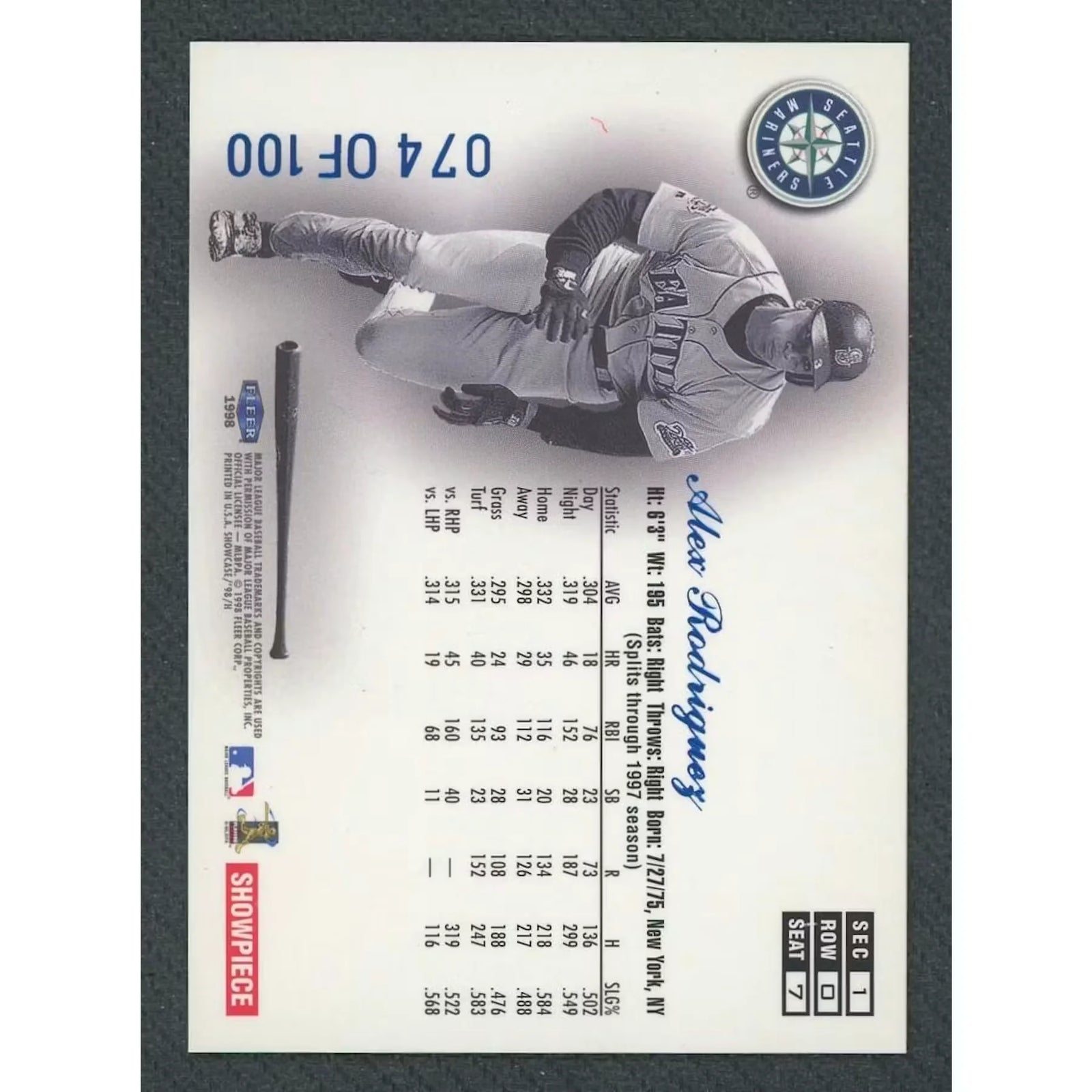 Alex Rodriguez 1998 Flair Showcase Legacy Collection Card | Row 0/100