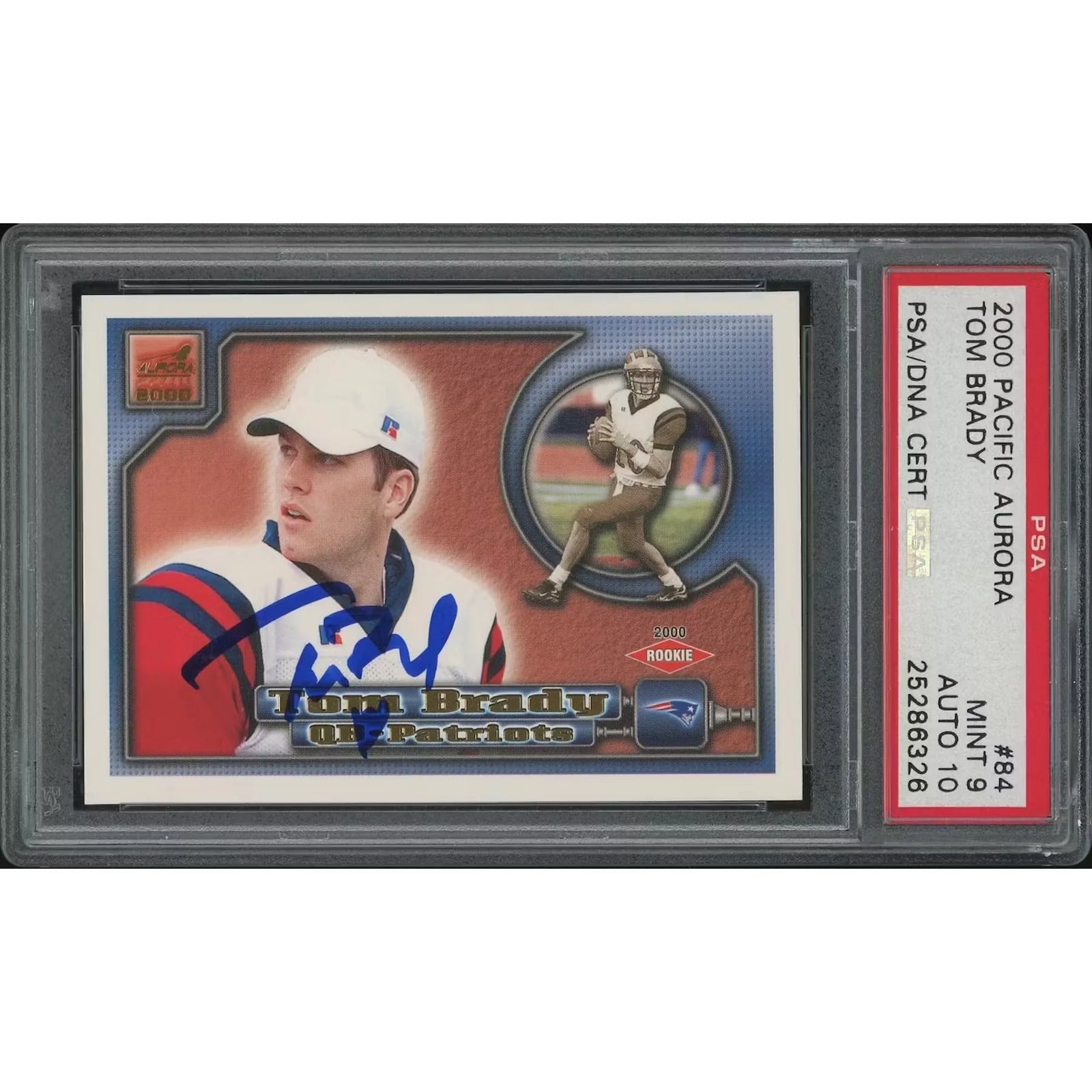 Tom Brady Signed 2000 Pacific Aurora Rookie Card #84 | PSA 9 Auto 10