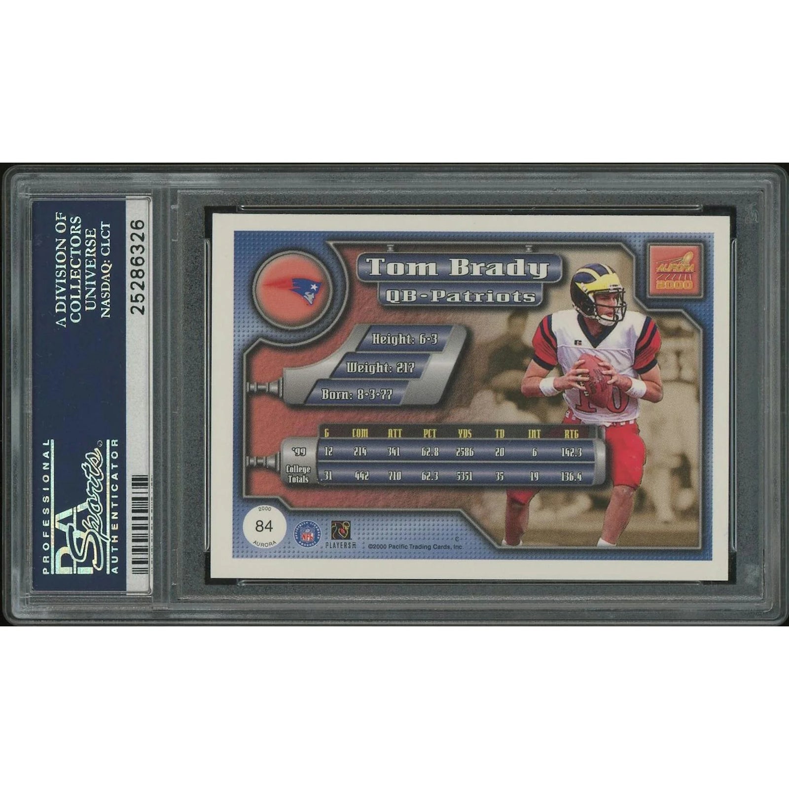 Tom Brady Signed 2000 Pacific Aurora Rookie Card #84 | PSA 9 Auto 10