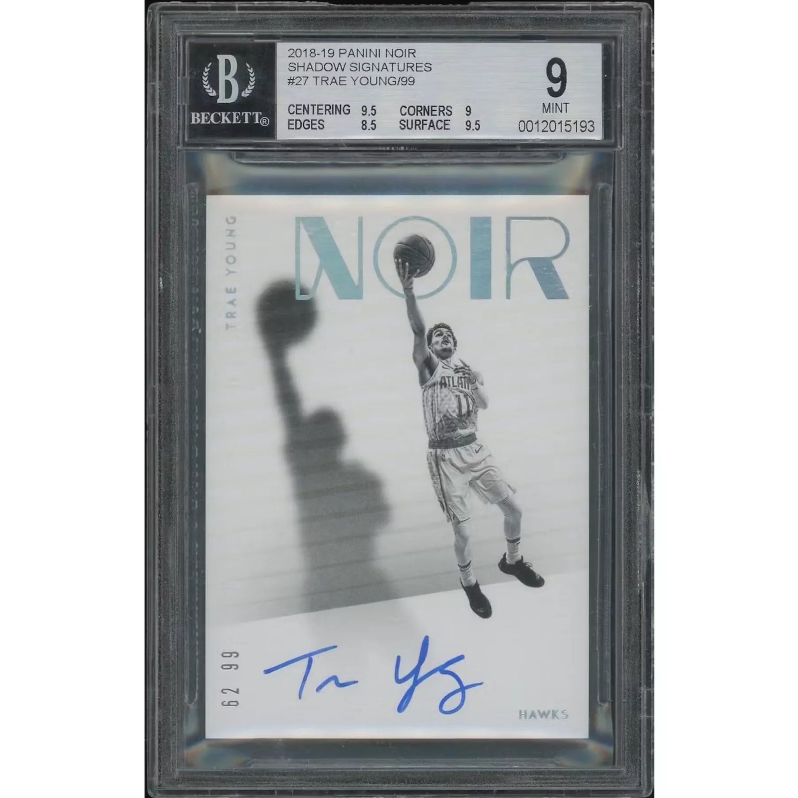 Trae Young Signed 2018-19 Panini Noir Rookie #62 Card | BGS 9
