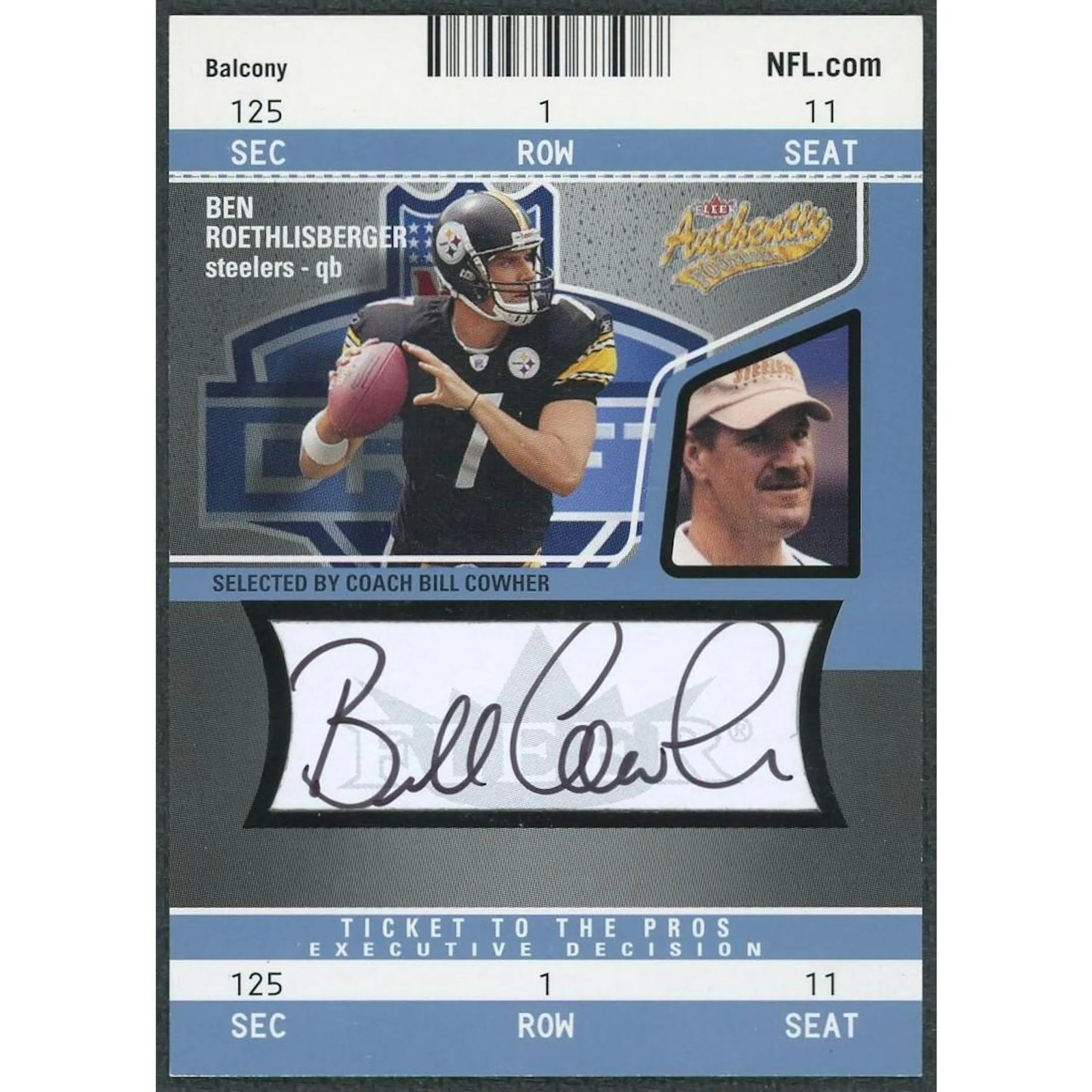 Bill Cowher Signed 2004 Fleer Authentic Card | Ticket to the Pros Auto/75