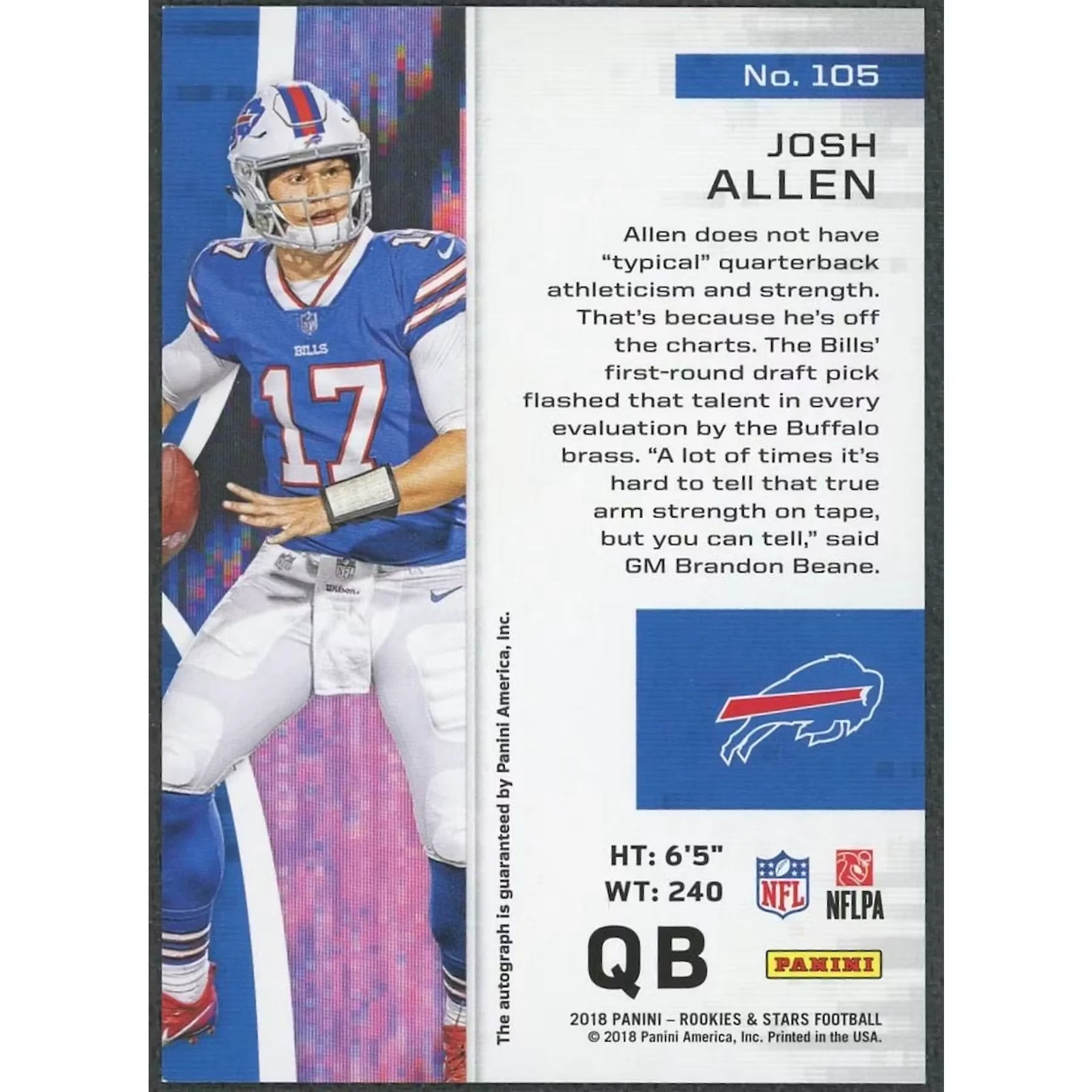 Josh Allen 2018 Panini Rookies & Stars Rookie Auto |/75