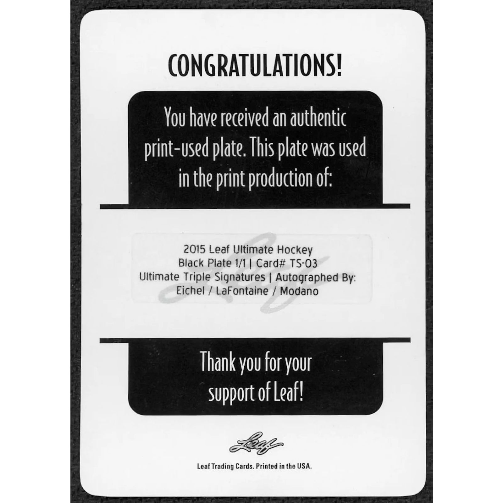 2015 Leaf Ultimate Eichel, Lafontaine, Modano Printing Plate 1/1 | Triple Auto