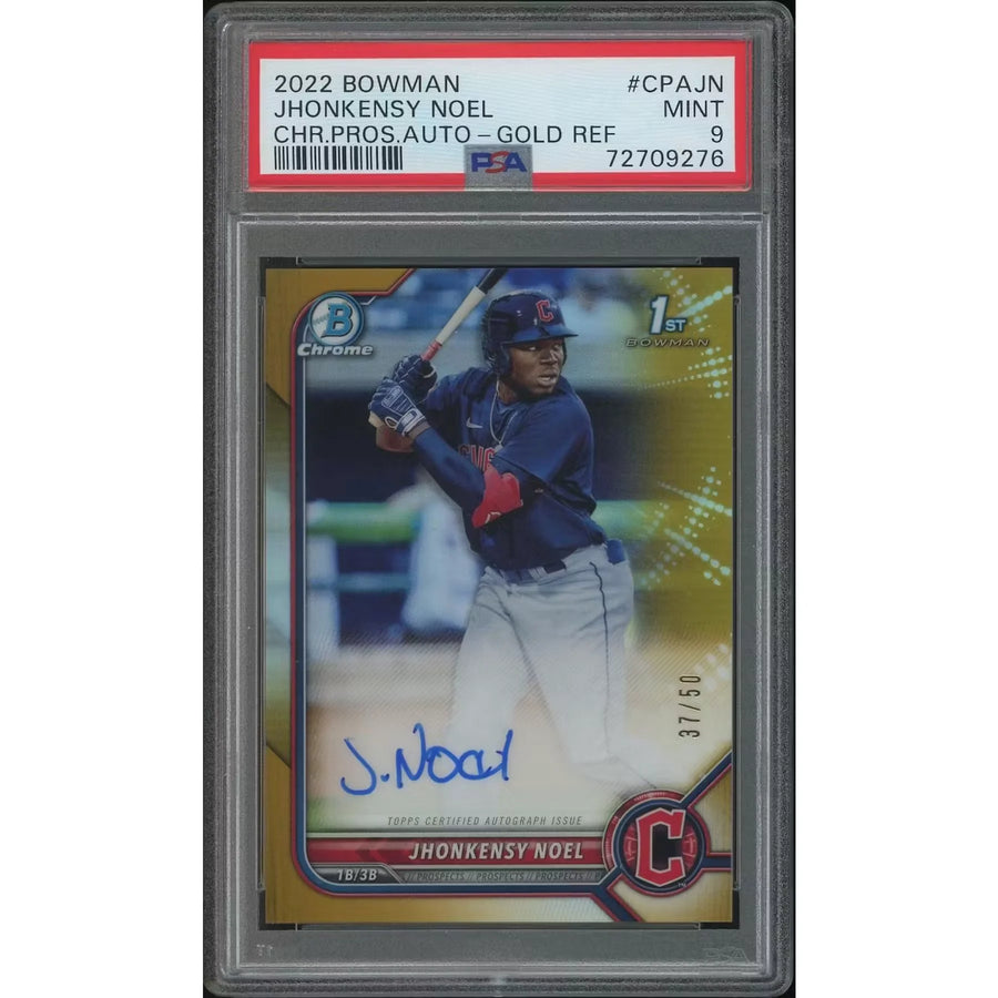 Jhonkensy Noel Signed 2022 Bowman Chrome Gold Refractor Rookie Auto | PSA 9 #37
