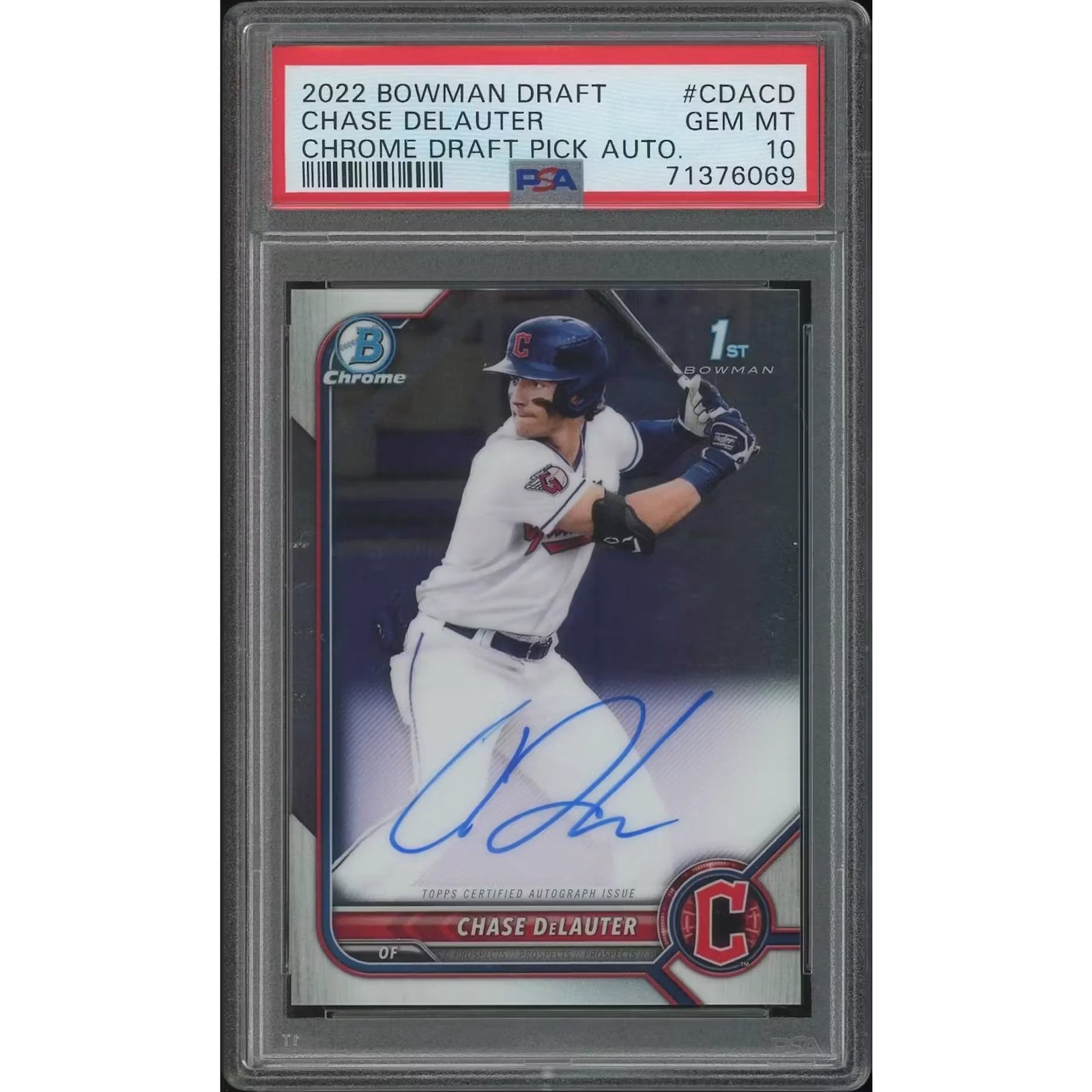 Chase DeLauter 2022 Bowman Chrome Draft Rookie Auto | PSA 10 Gem Mint