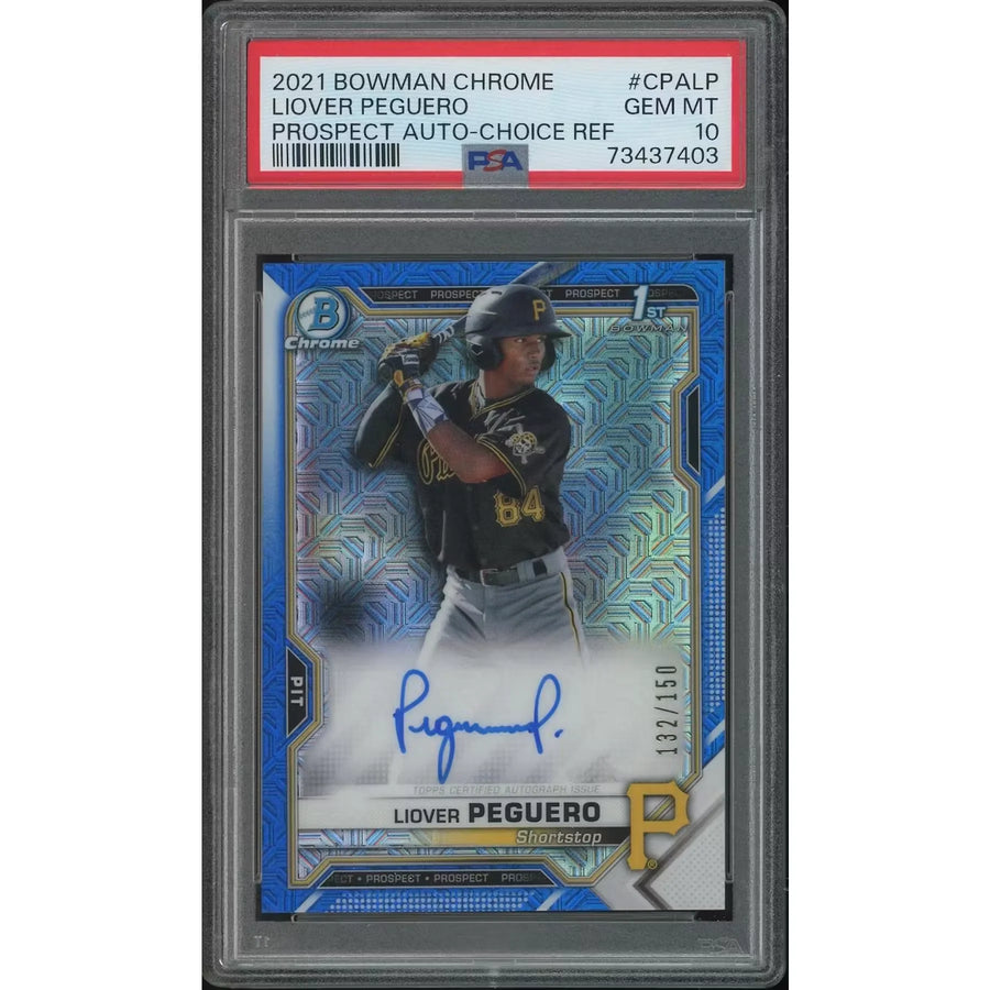 2021 Bowman Chrome Baseball #CPALP Liover Peguero Choice Refractor Prospect Rookie Auto #132/150 PSA 10 132 Card