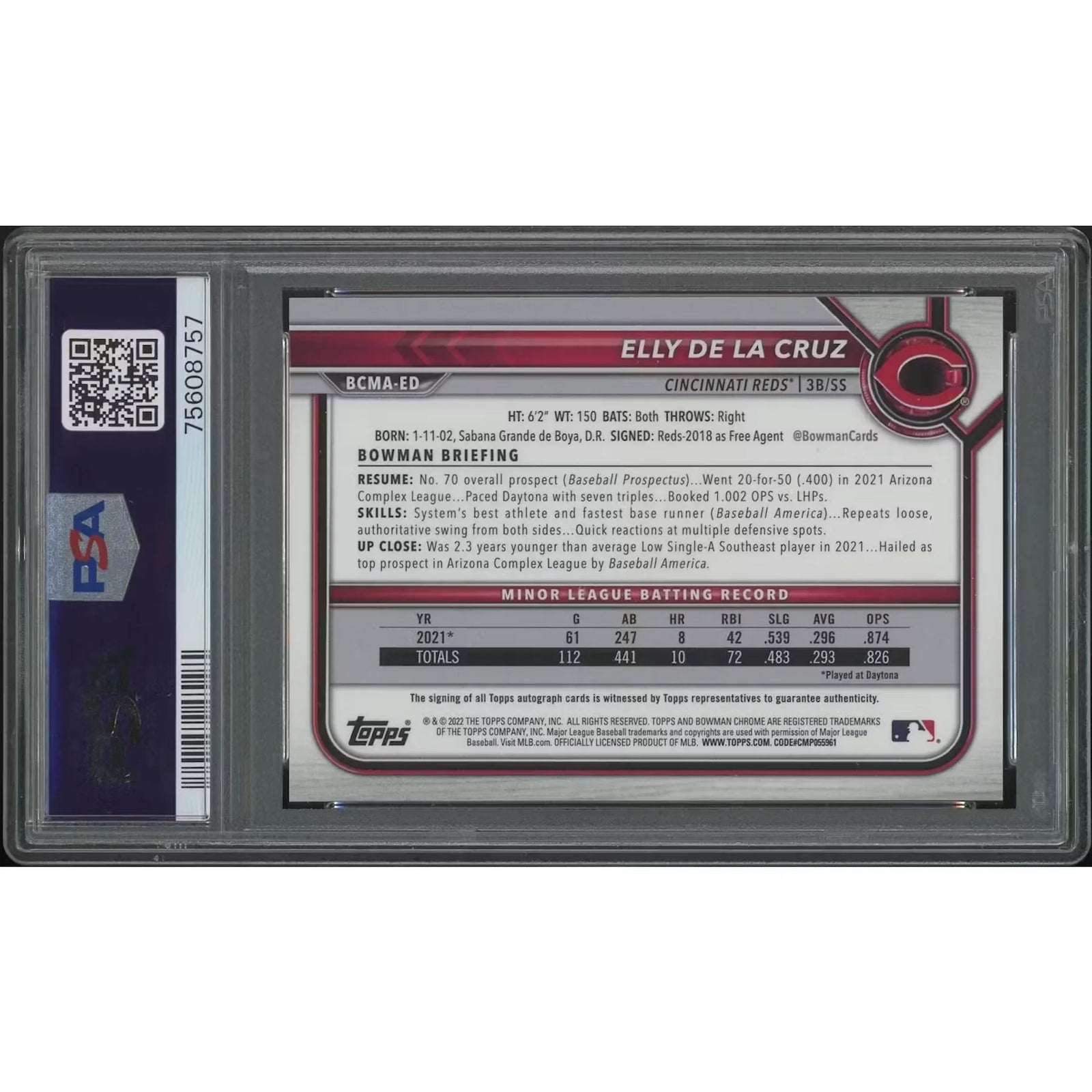 Elly De La Cruz 2022 Bowman Chrome Mega Box Rookie Autograph | PSA 9 (Ships Sealed Only)
