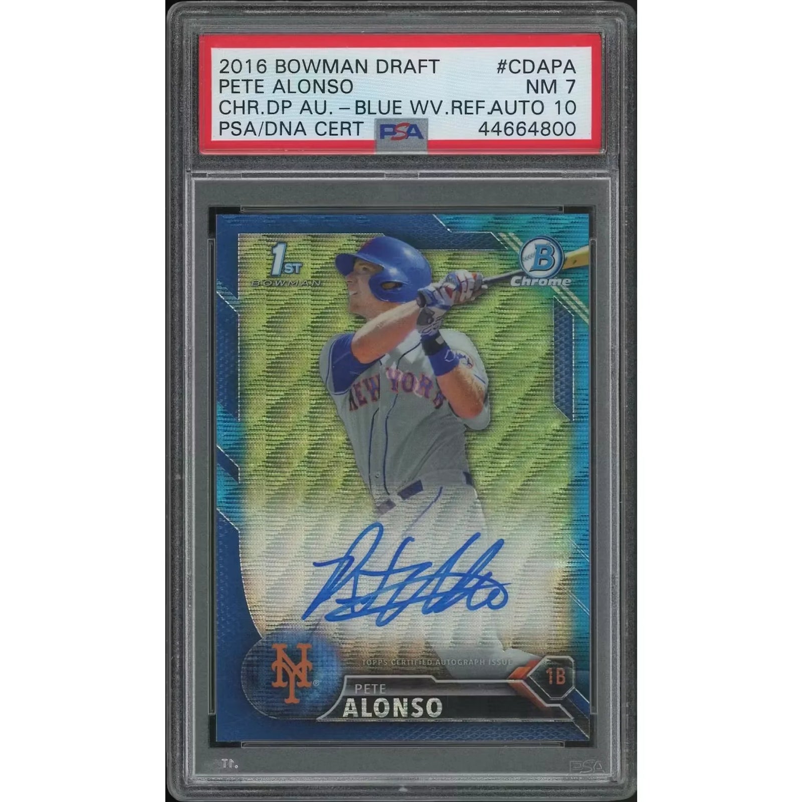Pete Alonso 2016 Bowman Chrome Draft Rookie Autograph | Blue Wave Refractor PSA 7 #134