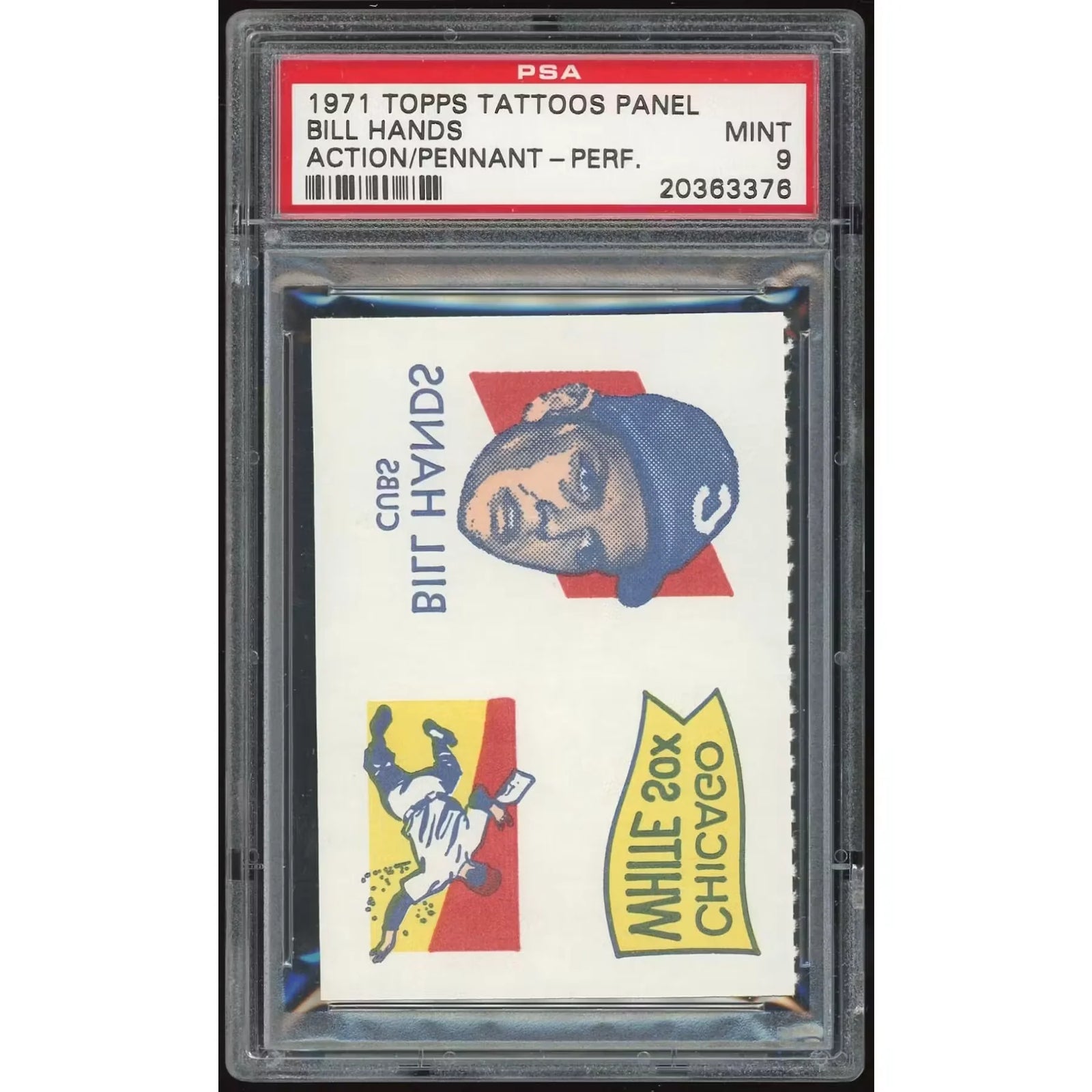 1971 Topps Tattoos Perforated Panel Bill Hands | PSA 9 Pop 1