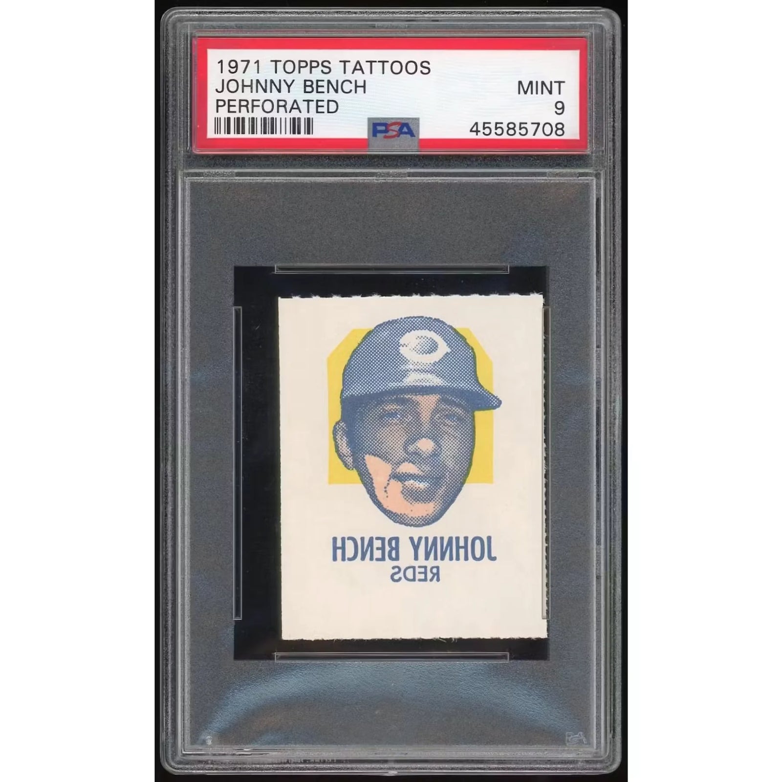 Johnny Bench Signed 1971 Topps Tattoos | PSA 9
