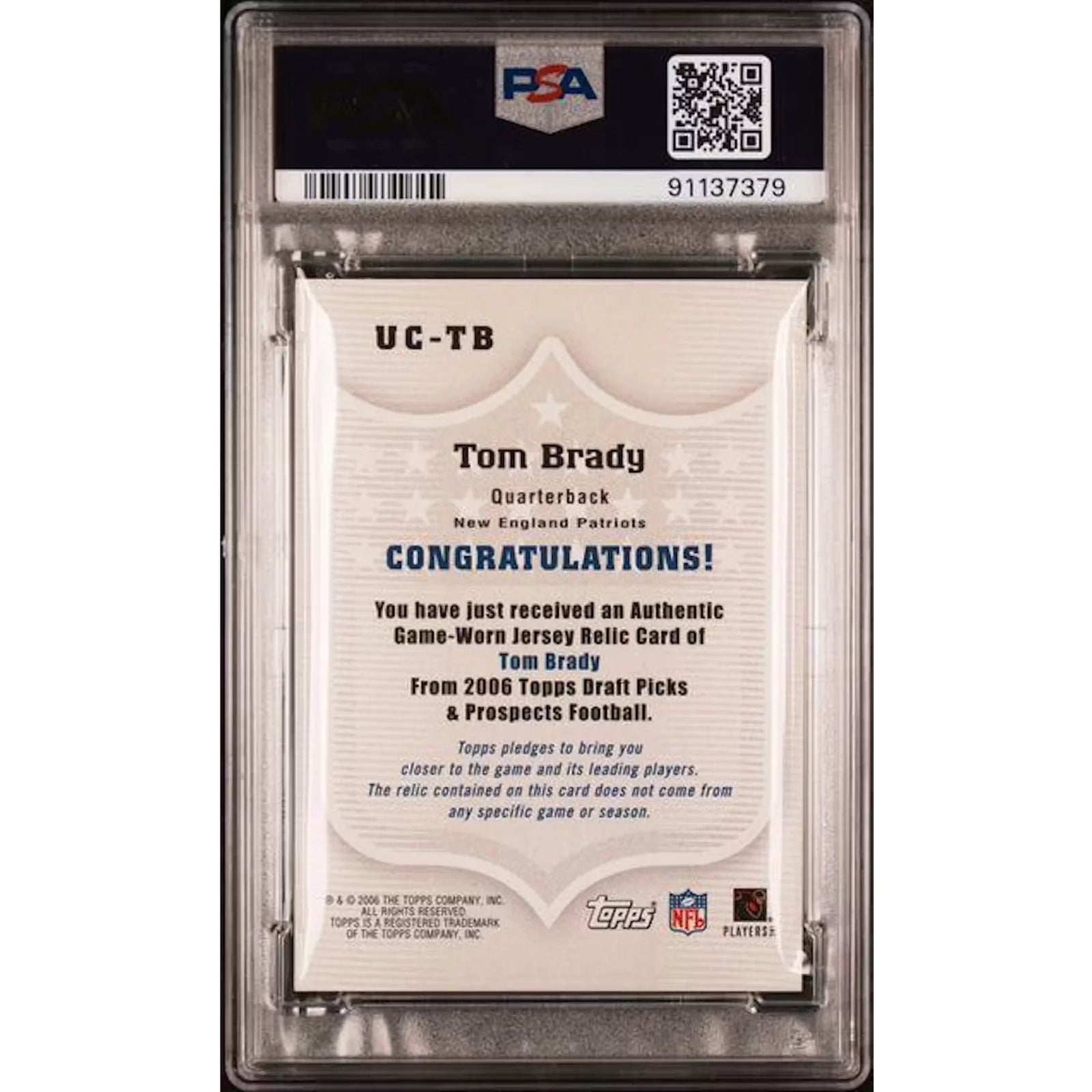 Tom Brady 2006 Topps Draft Picks & Prospects Jersey | PSA 9
