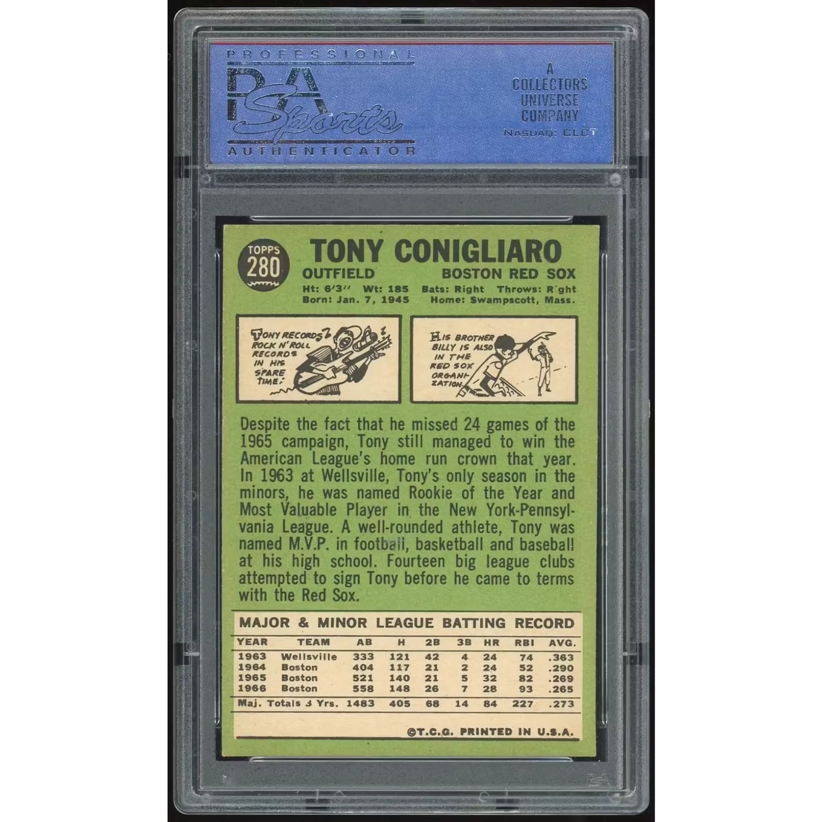 Tony Conigliaro 1967 Topps #280 Baseball Card | PSA 8