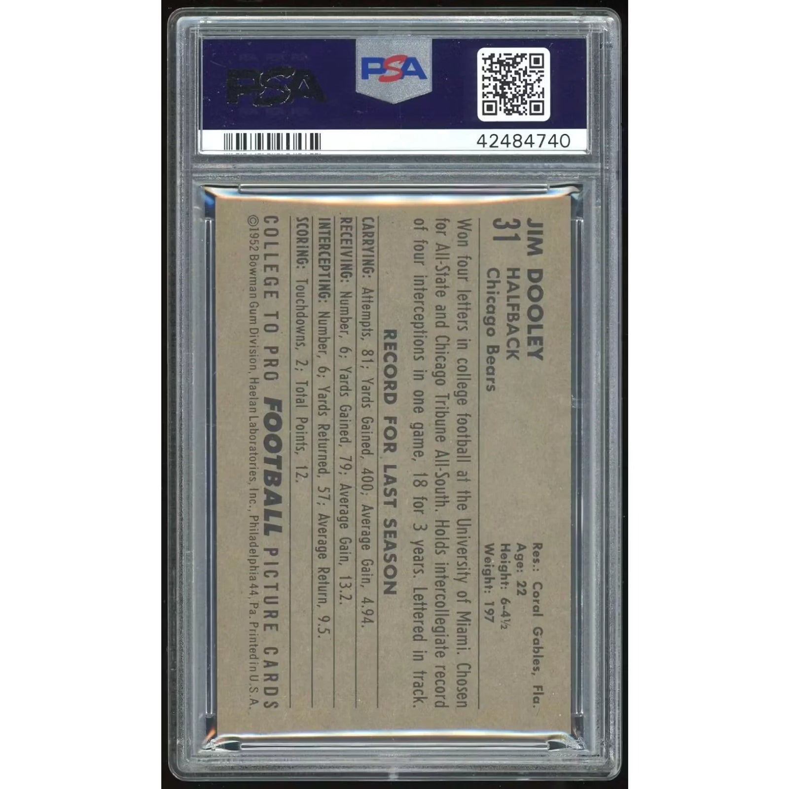 Jim Dooley 1952 Bowman Large #31 | PSA 6