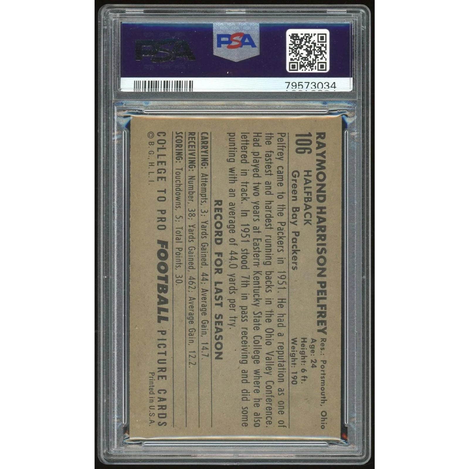 1952 Bowman Large #106 Ray Pelfrey | PSA 6