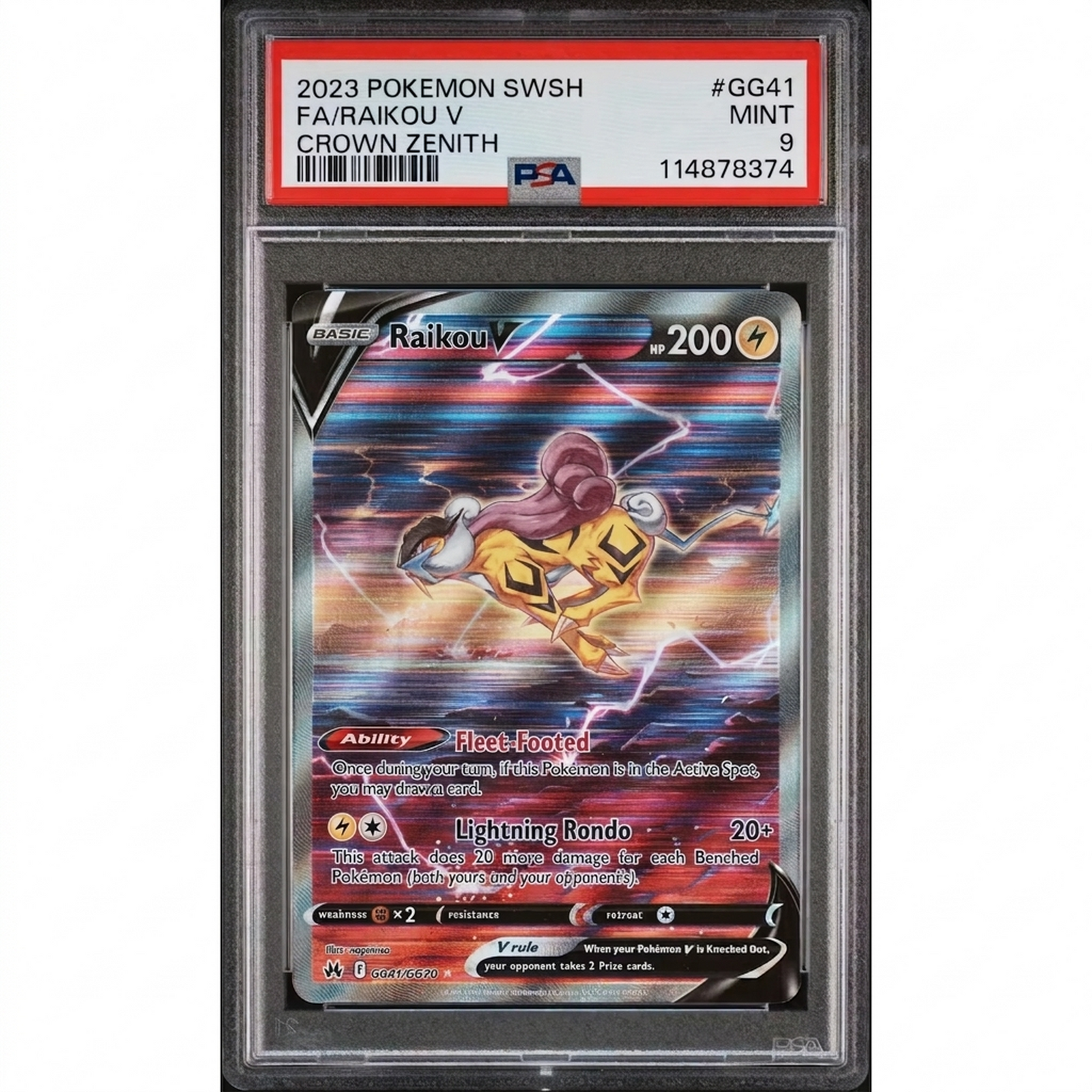 2023 Pokemon Crown Zenith Raikou V GG41/GG70 | PSA 9