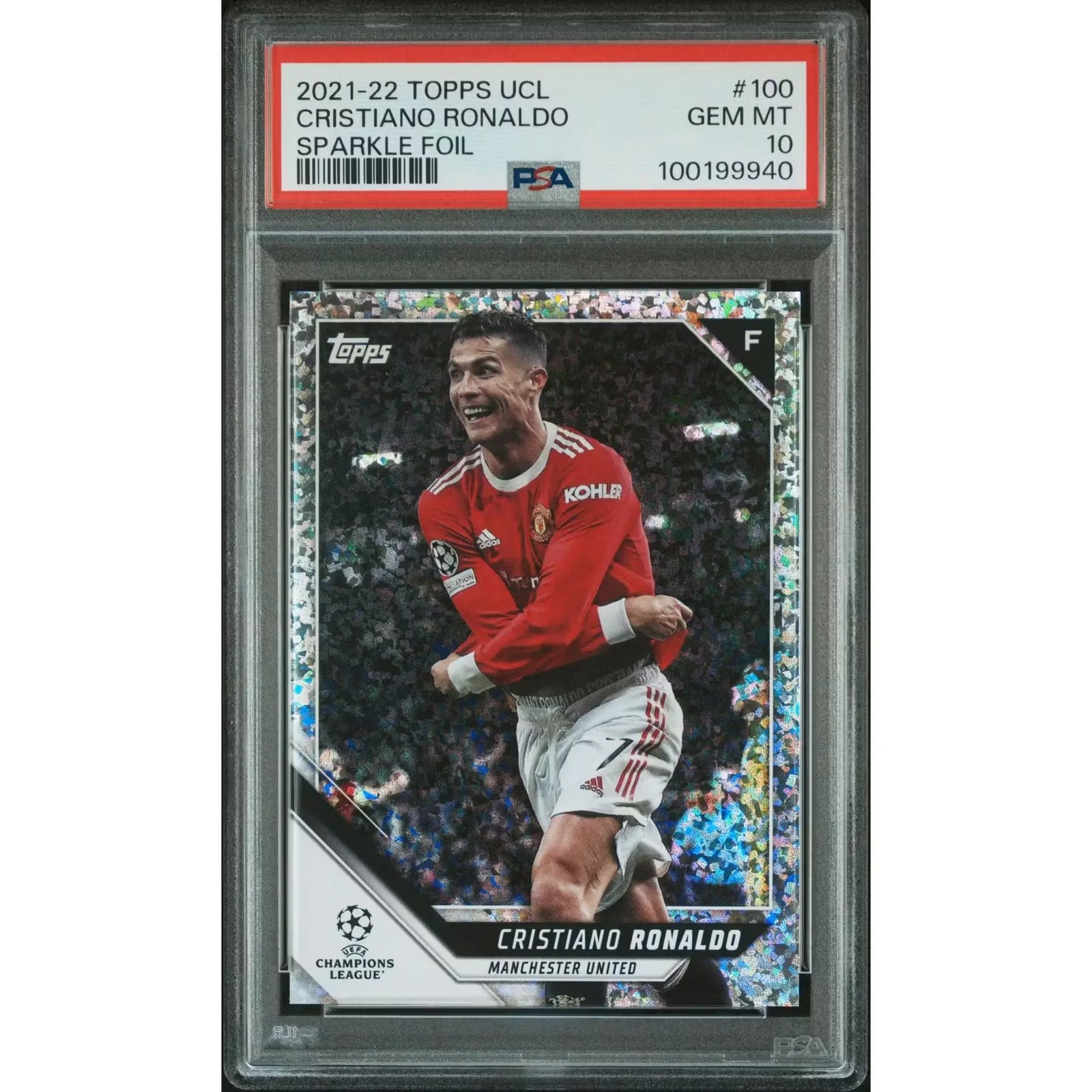 Cristiano Ronaldo 2021-22 Topps UEFA Champions League #100 Sparkle Foil | PSA 10