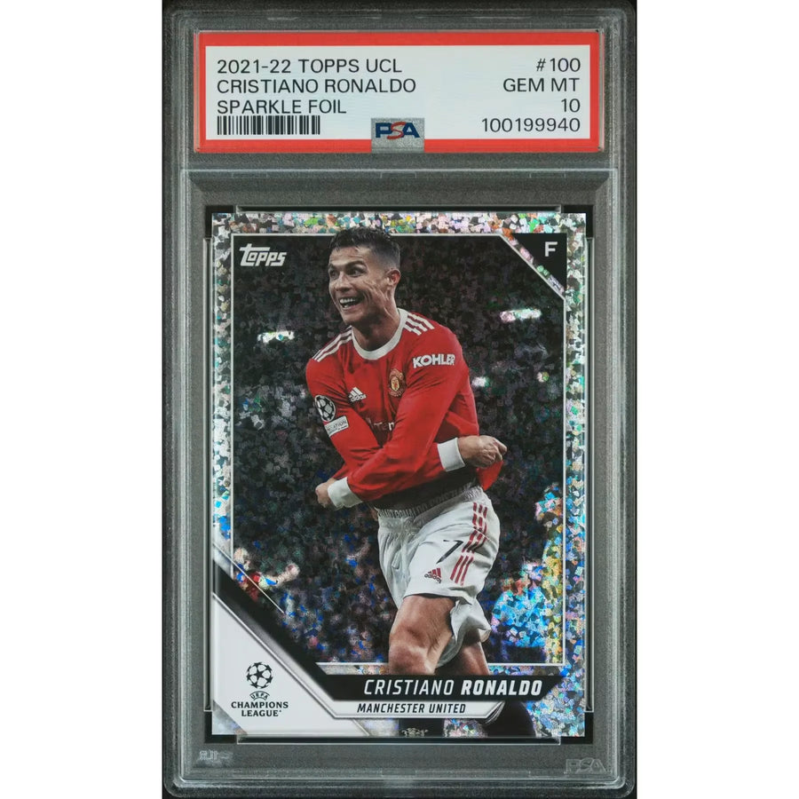Cristiano Ronaldo 2021-22 Topps UEFA Champions League #100 Sparkle Foil | PSA 10