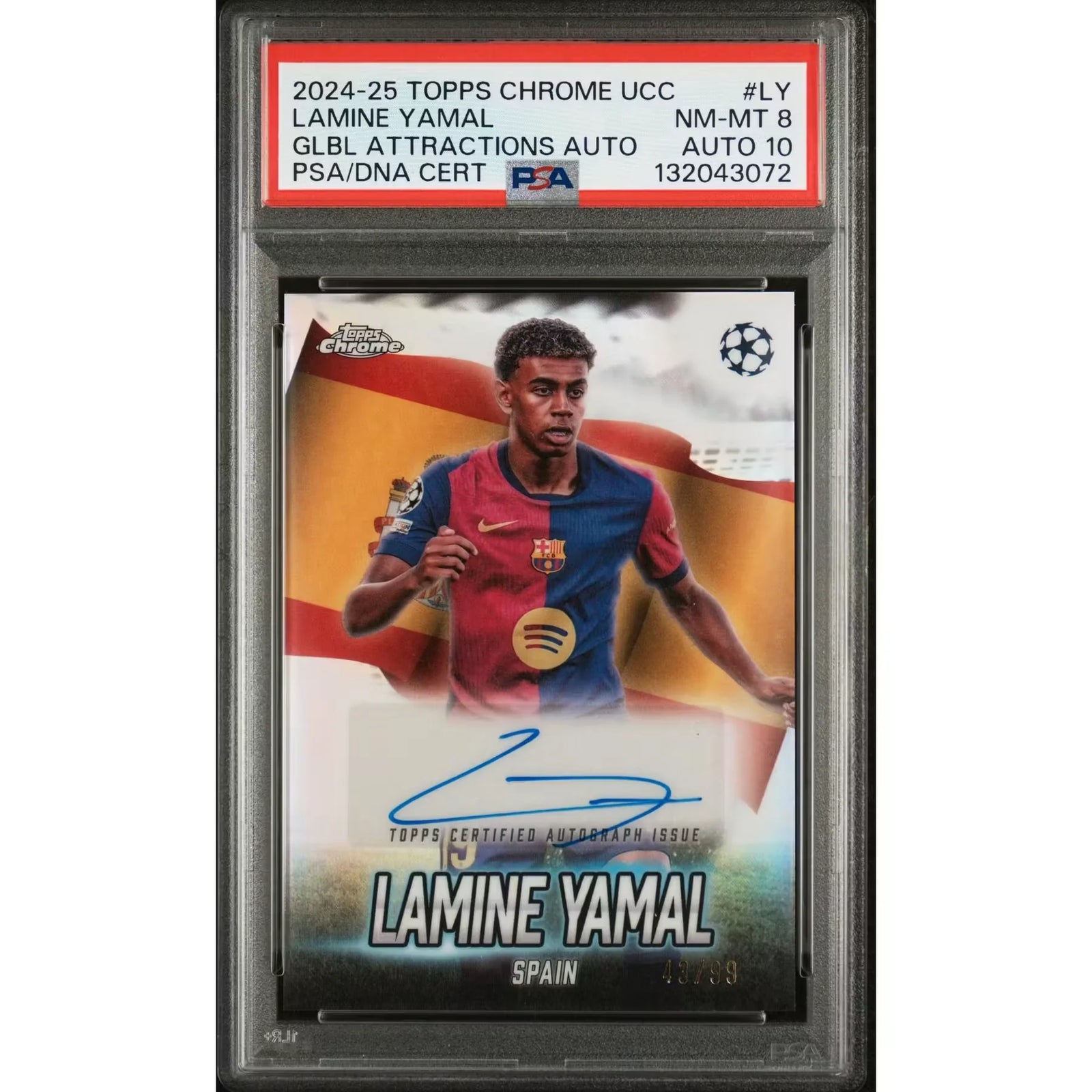 Lamine Yamal Signed 2024-25 Topps Chrome Global Attractions Card | PSA 8 Auto 10