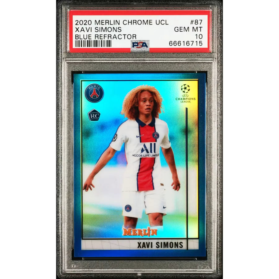 Xavi Simons 2020 Topps Merlin Chrome Blue Refractor Rookie Card | PSA 10