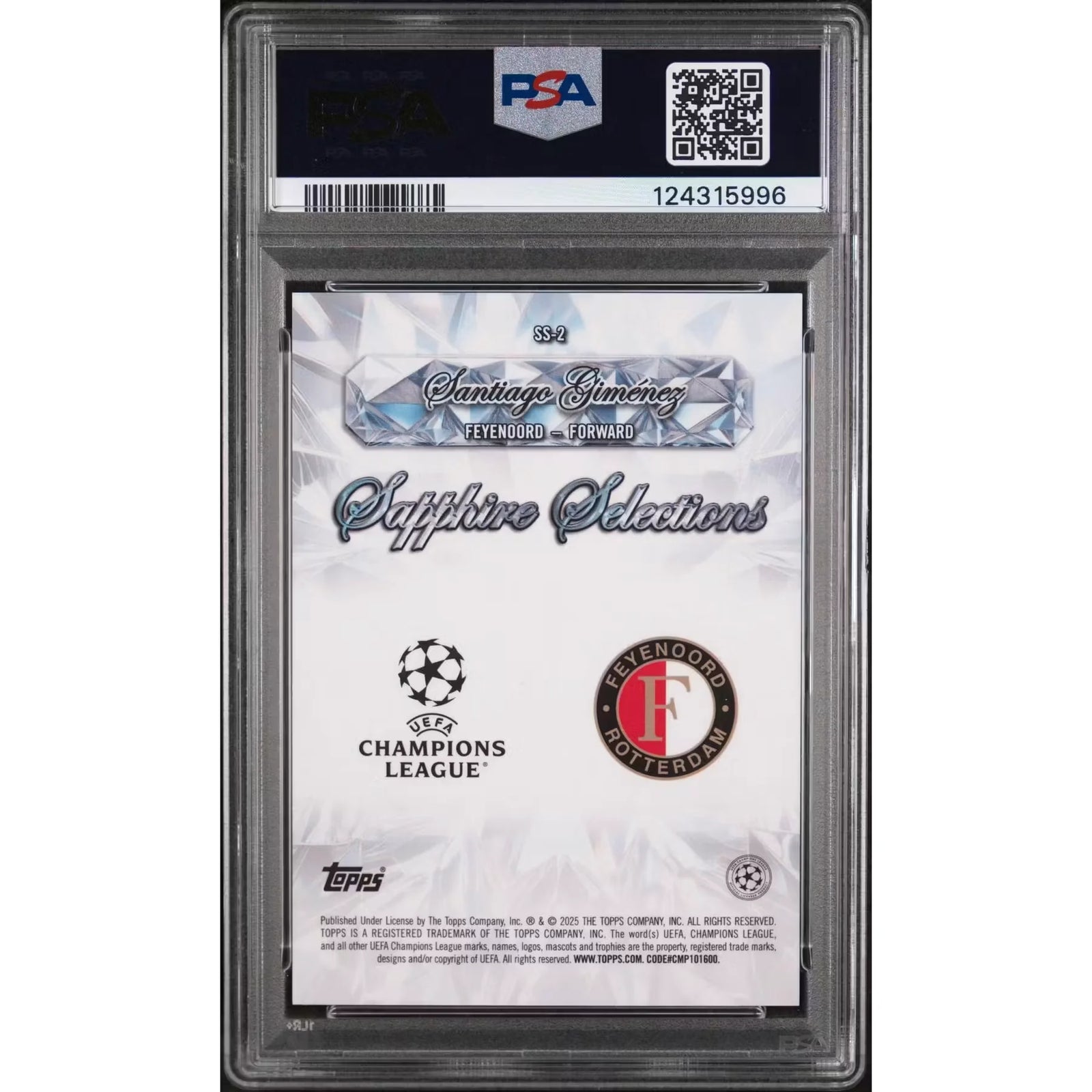 Santiago Gimenez 2024-25 Topps Chrome Sapphire Selections Orange Card | PSA 10