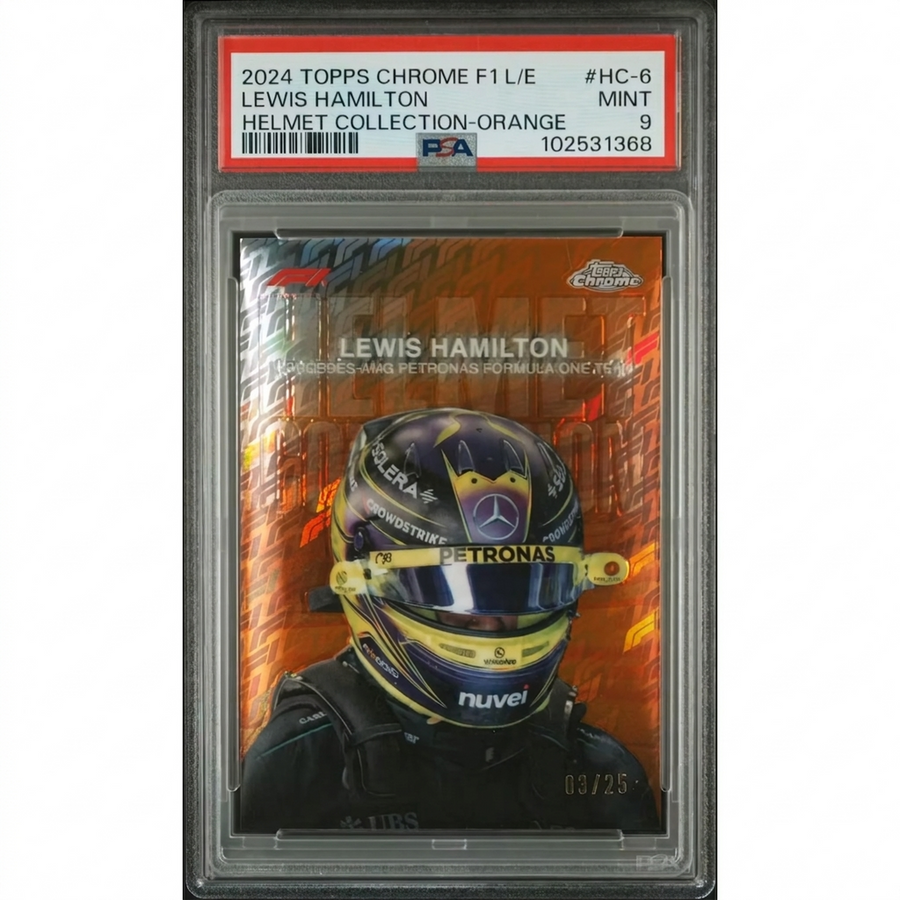 Lewis Hamilton 2024 Topps Chrome Logofractor Helmet Card | PSA 9 Orange