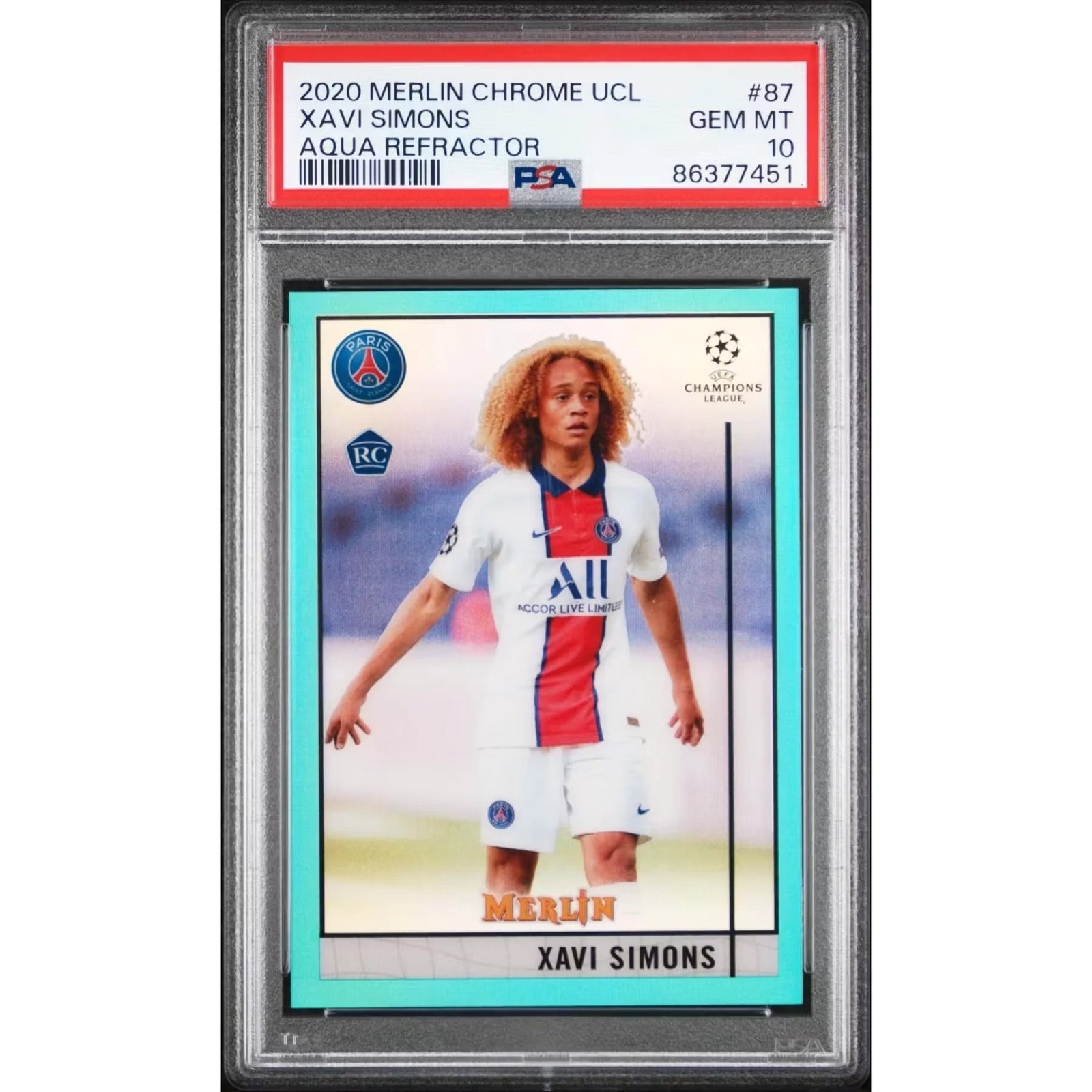 Xavi Simons 2020 Topps Merlin Chrome Aqua Refractor | PSA 10