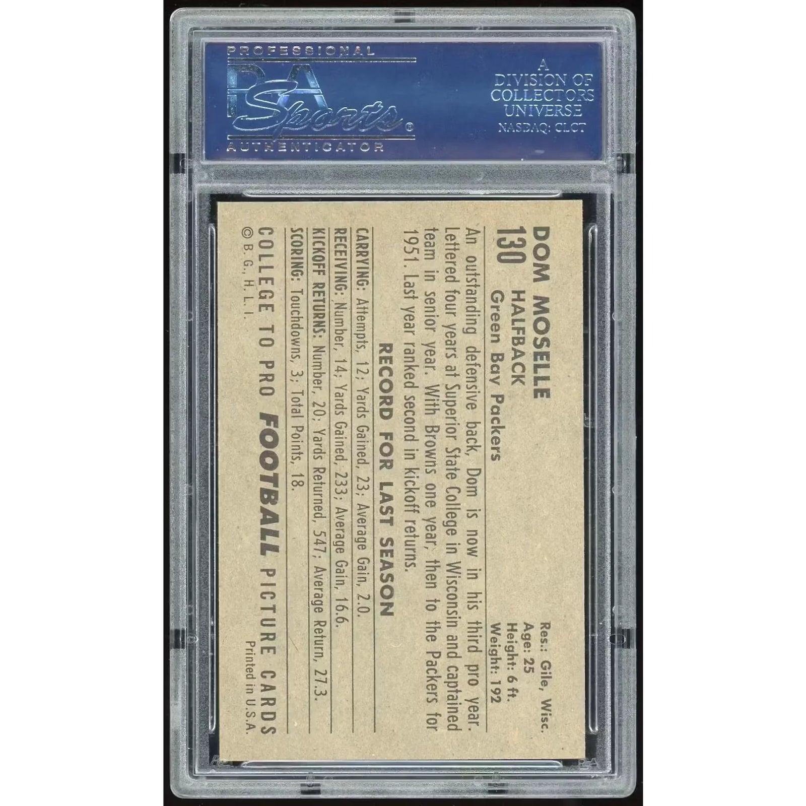 1952 Bowman Large #130 Dom Moselle | PSA 6