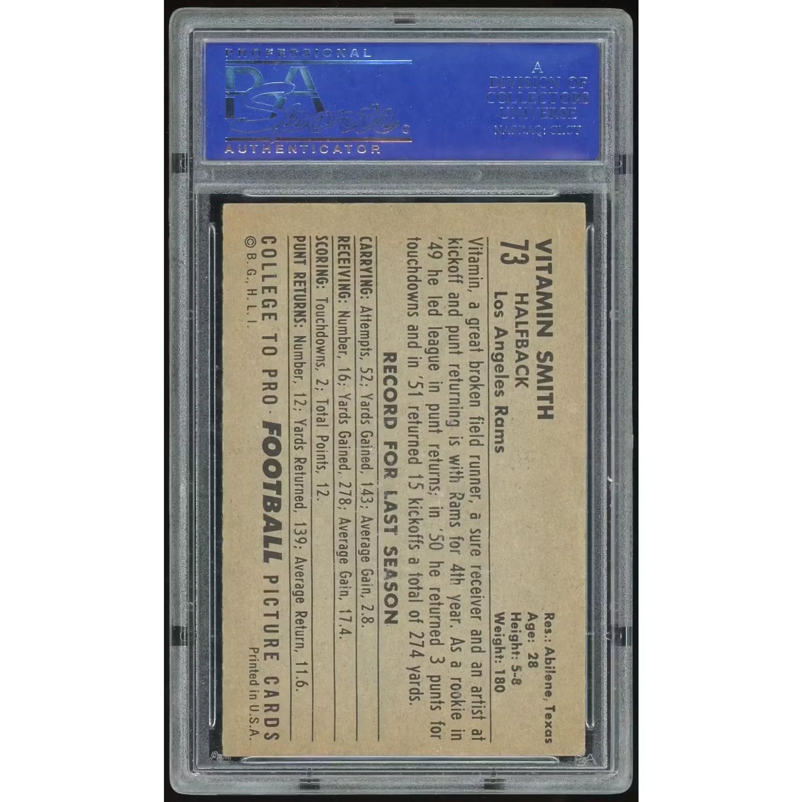 1952 Bowman Large #73 Vitamin Smith Baseball Card | PSA 6