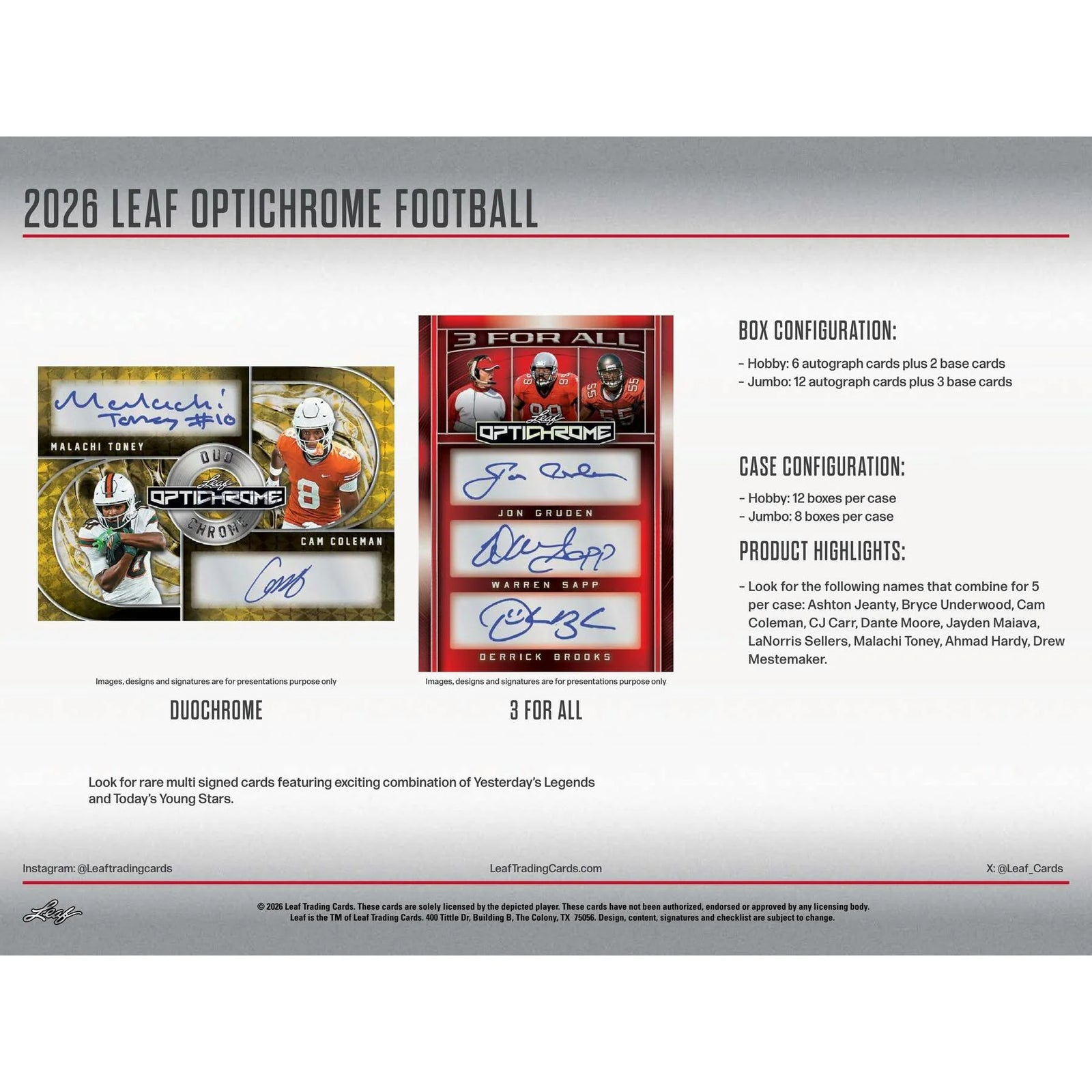 DRAFT - New 2026 Leaf Optichrome Football Hobby 12-Box Case