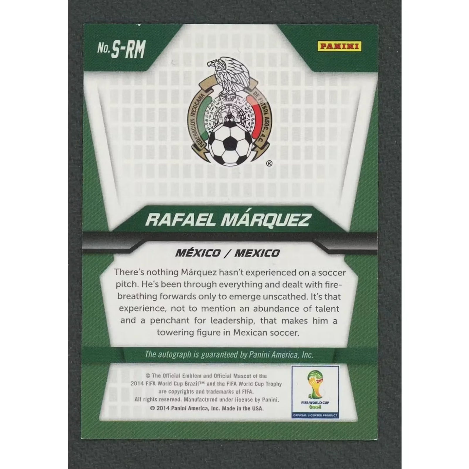 Rafael Marquez Signed 2014 Panini Prizm World Cup Card