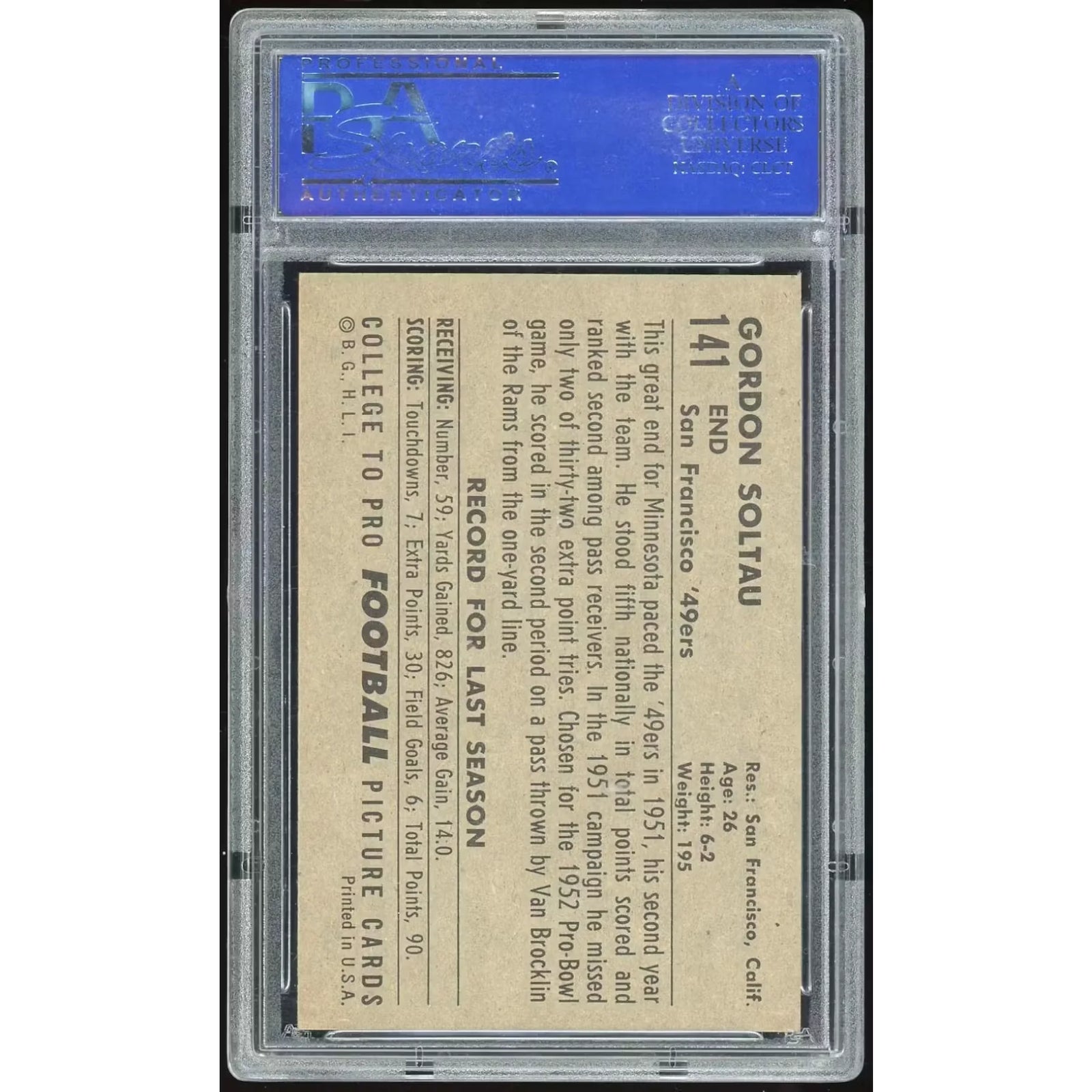 1952 Bowman Large #141 Gordon Soltau | PSA 7