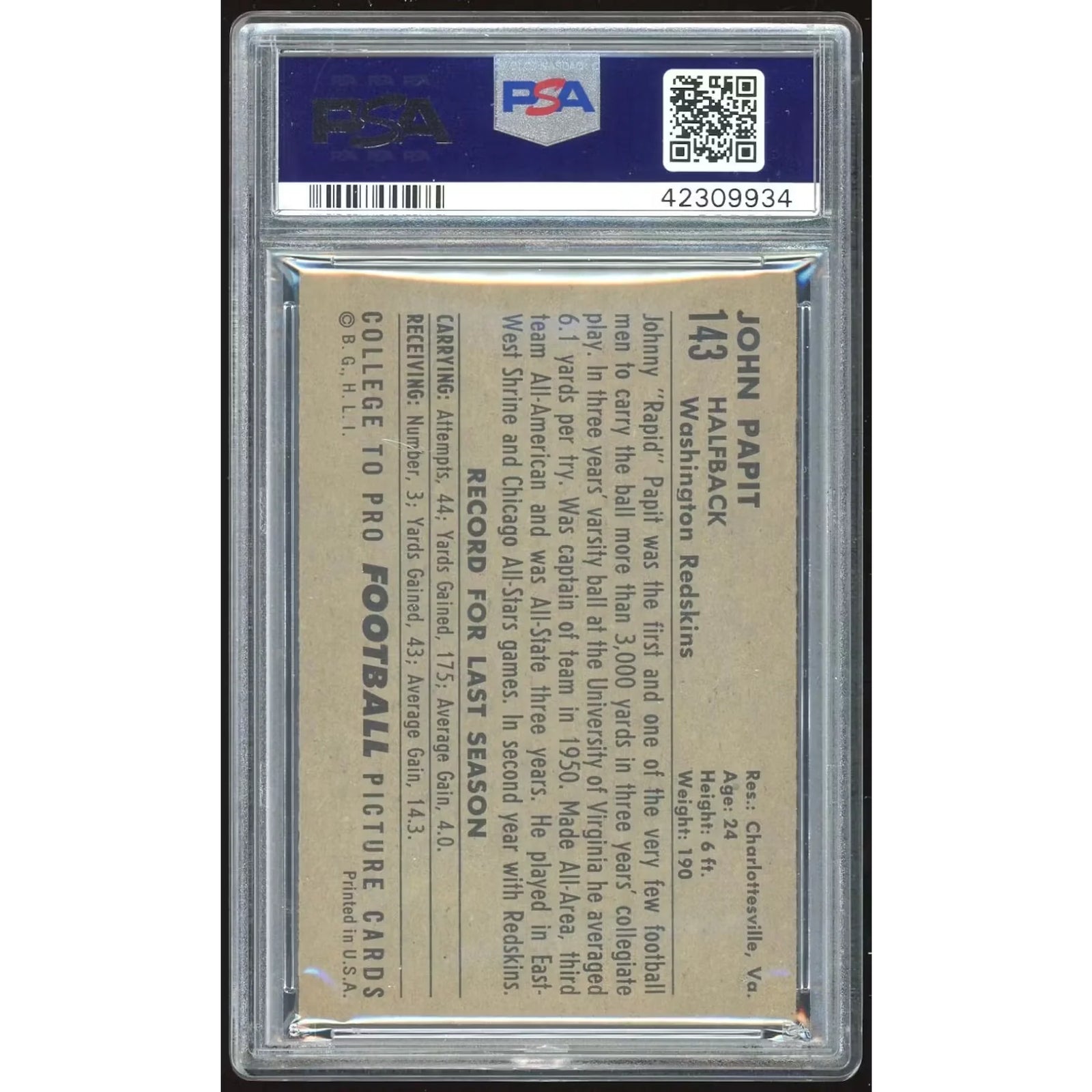 1952 Bowman Large #143 John Papit | PSA 5.5