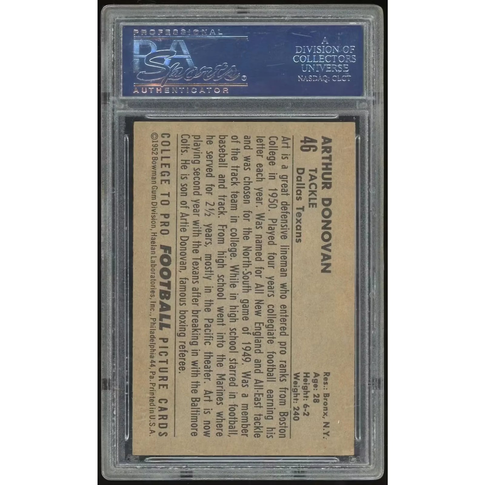1952 Bowman Large #46 Art Donovan | PSA 6