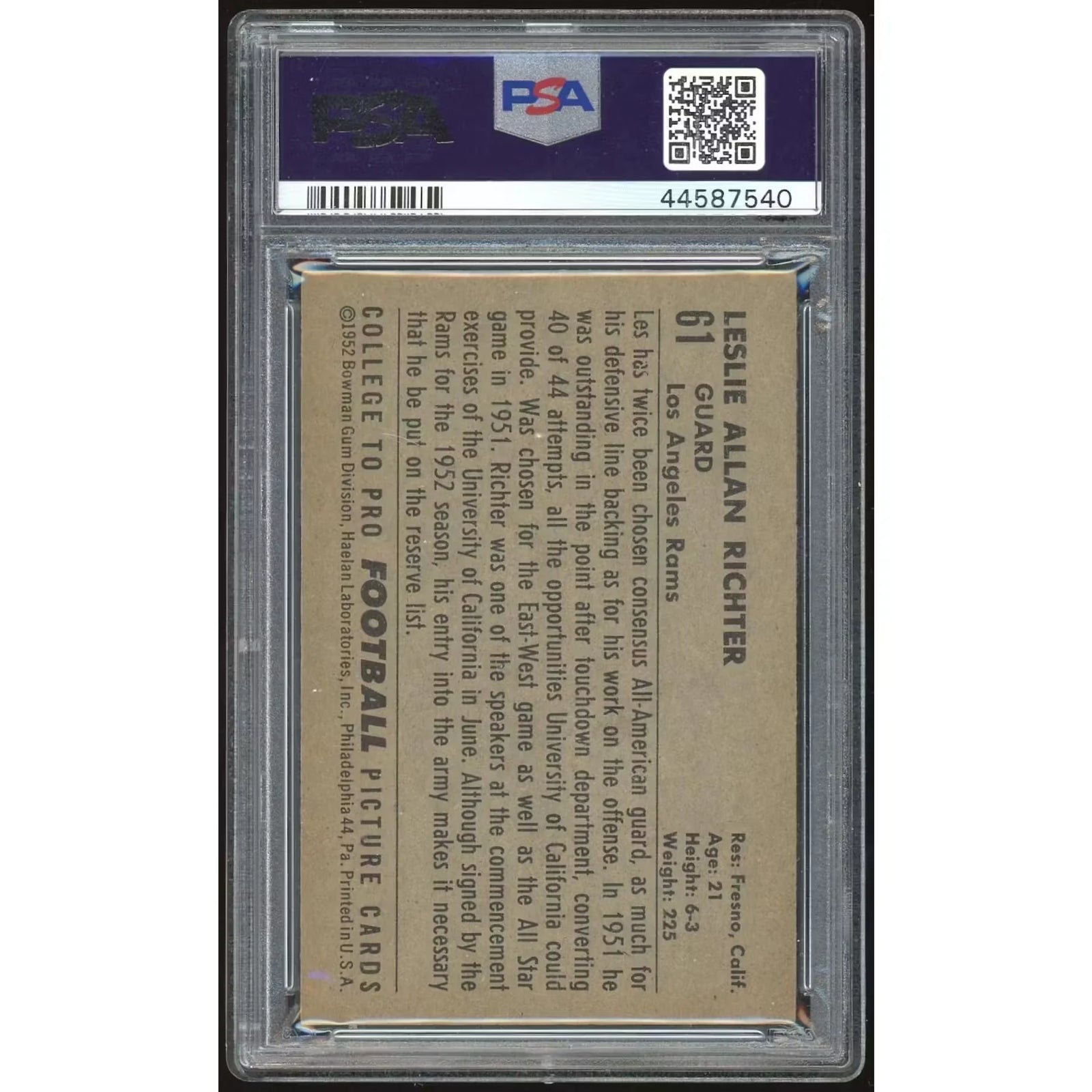 1952 Bowman Large #61 Les Richter Card | PSA 5