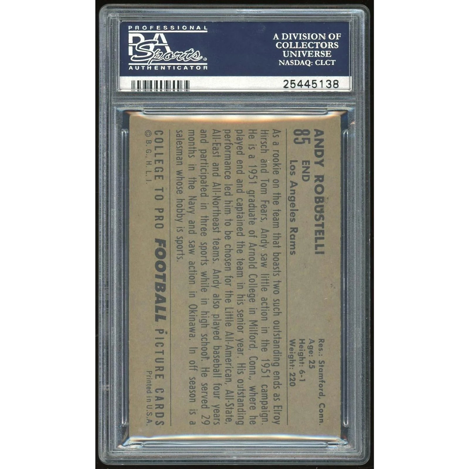 Andy Robustelli 1952 Bowman Large #85 Card | PSA 5