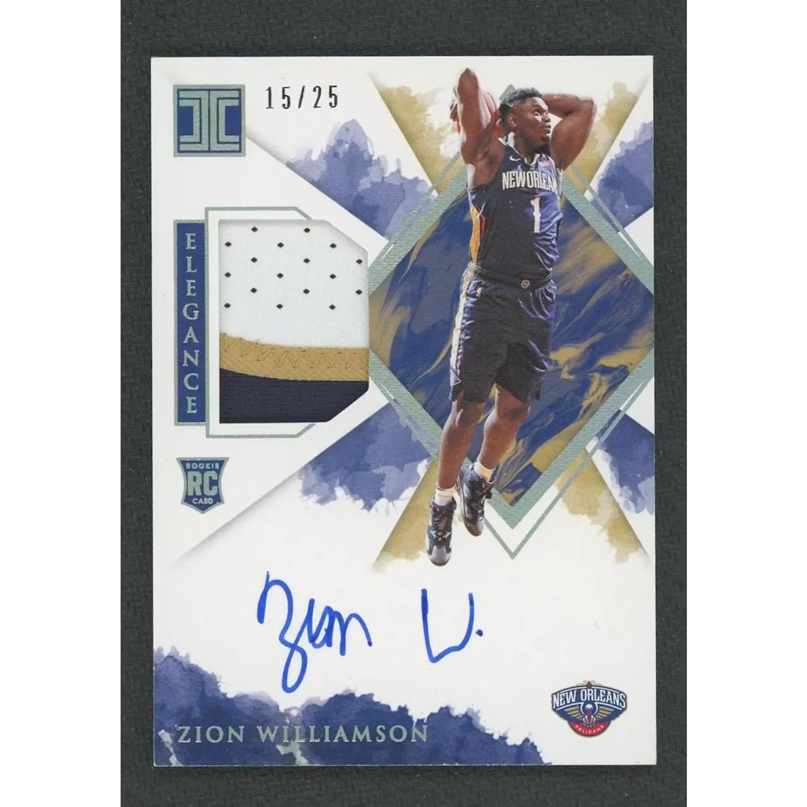 Zion Williamson Signed 2019-20 Panini Impeccable Elegance Rookie Patch Card |/25