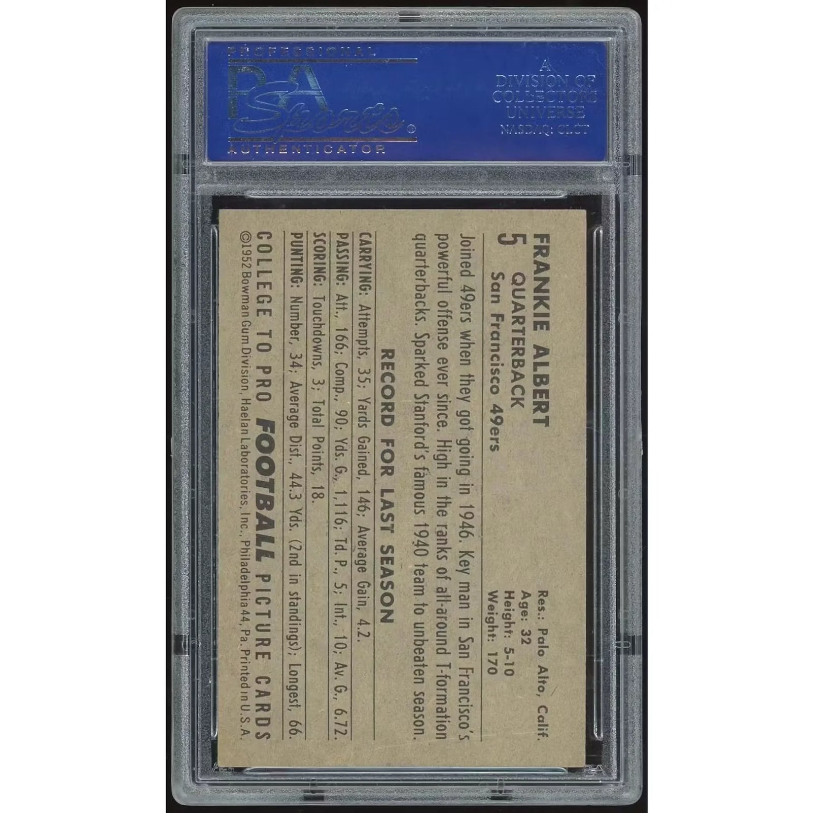 1952 Bowman Large #5 Frankie Albert | PSA 6