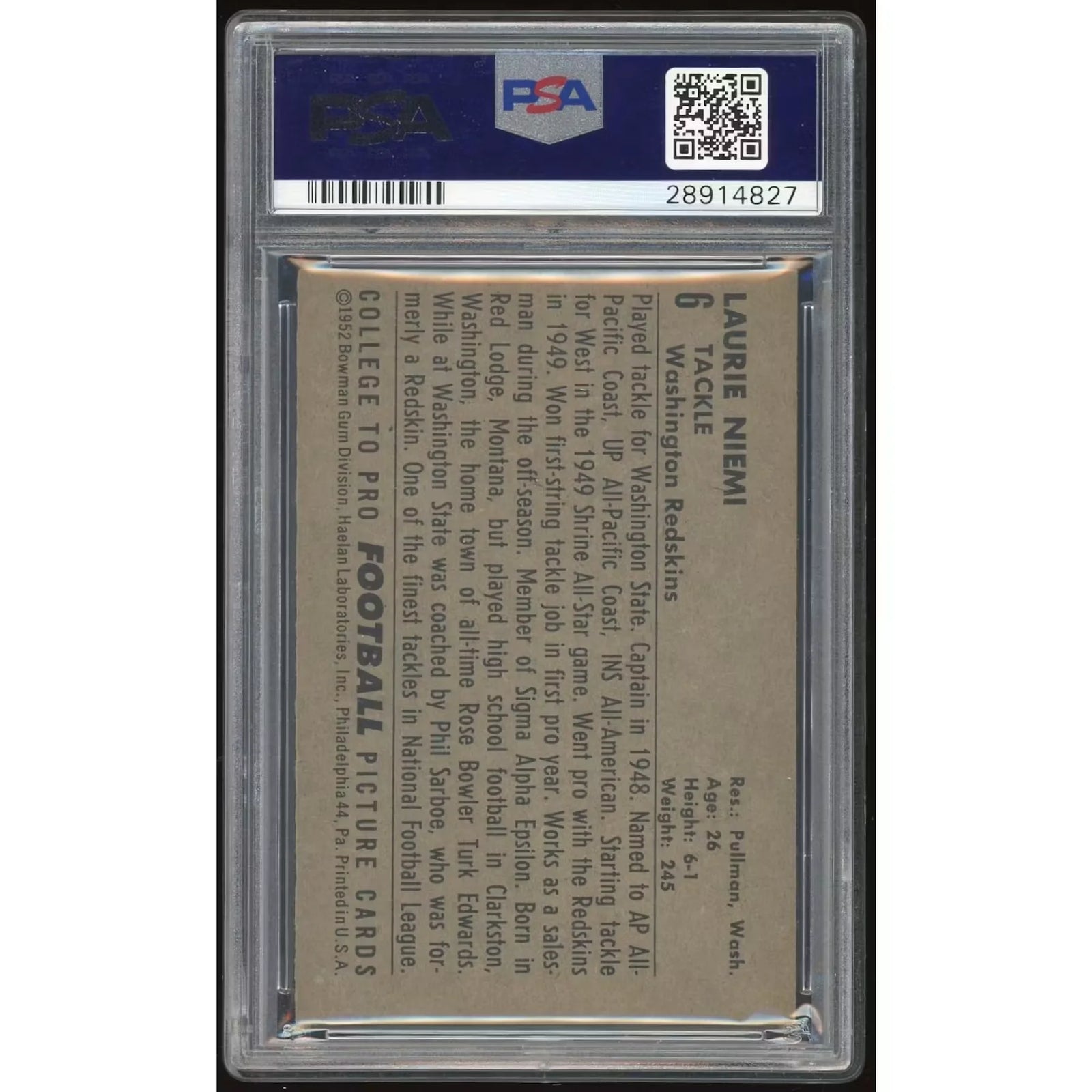 Laurie Niemi 1952 Bowman Large #6 | PSA 6