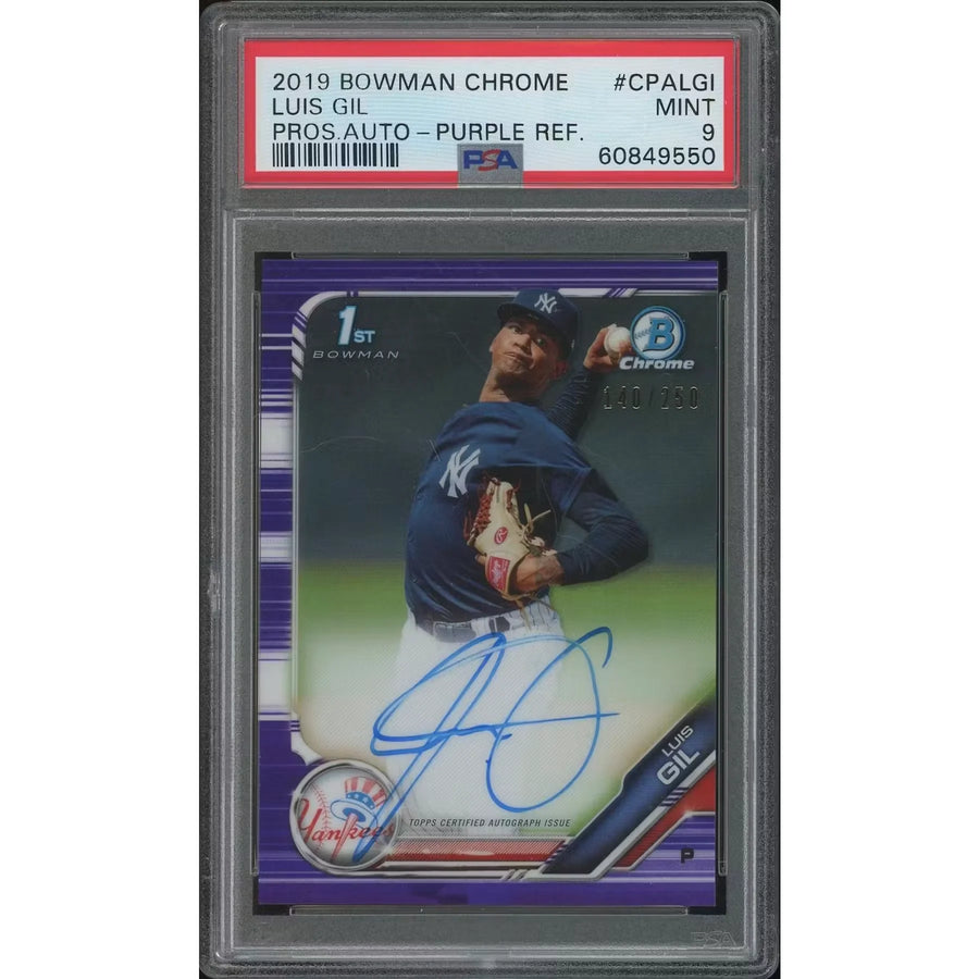 Luis Gil Signed 2019 Bowman Chrome Purple Refractor Rookie #140 Card | PSA 9
