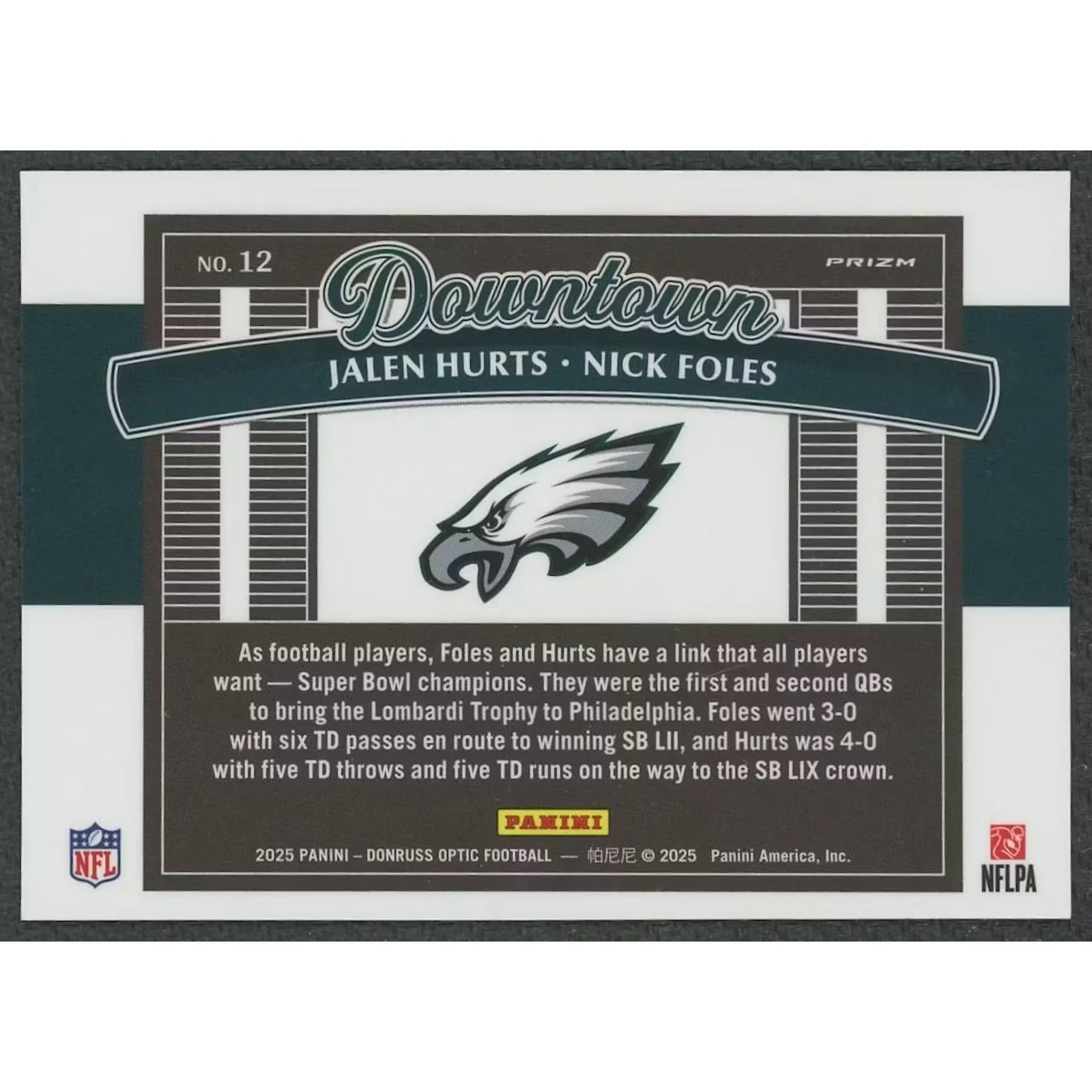 Jalen Hurts & Nick Foles 2025 Panini Donruss Optic Downtown Duos #12