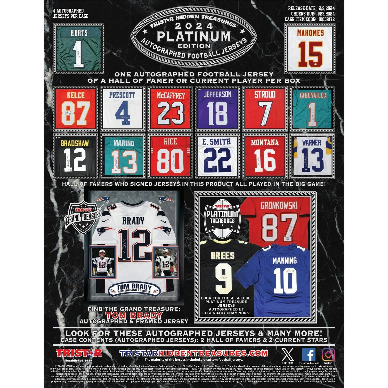 DRAFT - New 2024 TriStar Hidden Treasures Platinum Edition Autographed Football Jersey Hobby Box