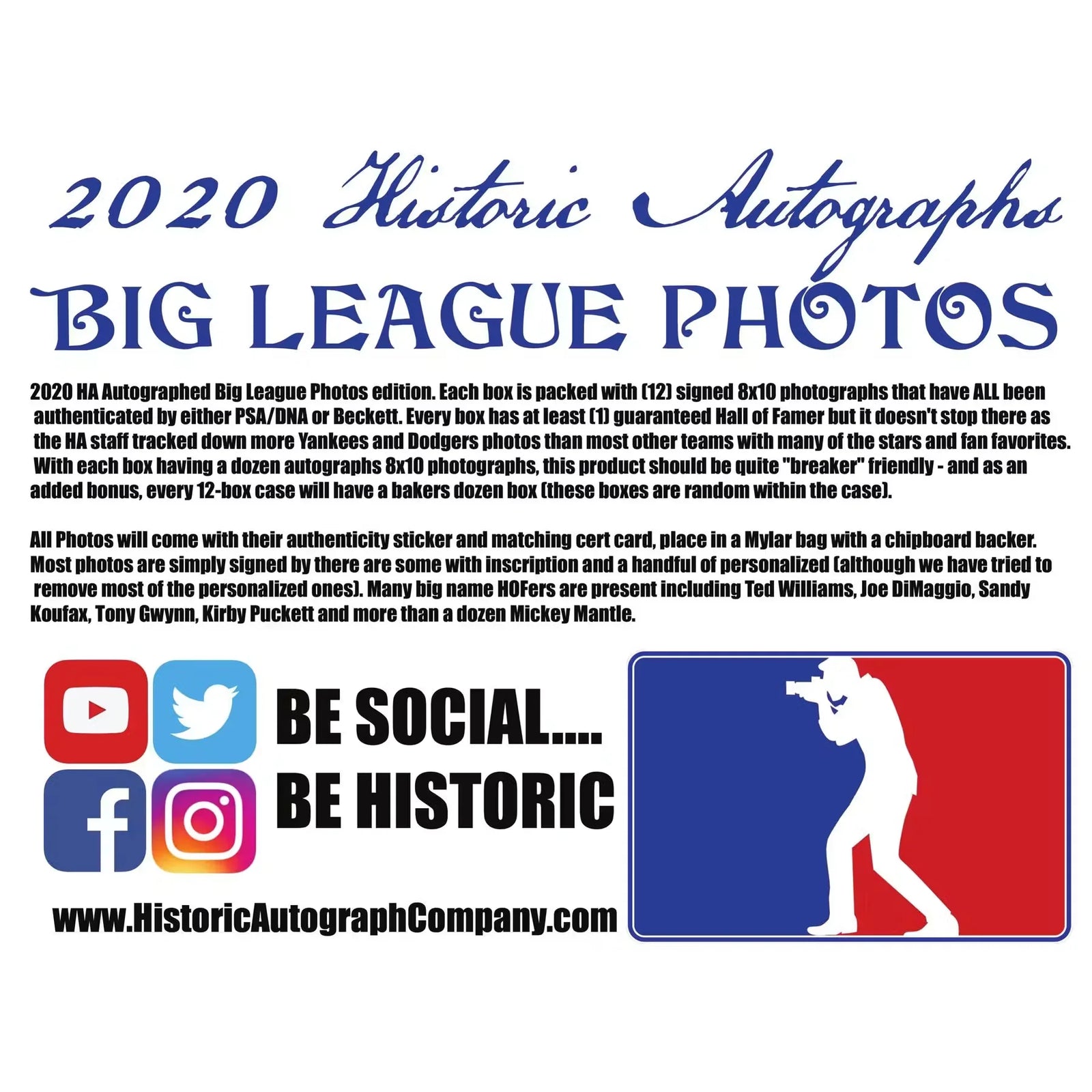 DRAFT - 2020 Historic Autographs Big League Photos Baseball Hobby Box