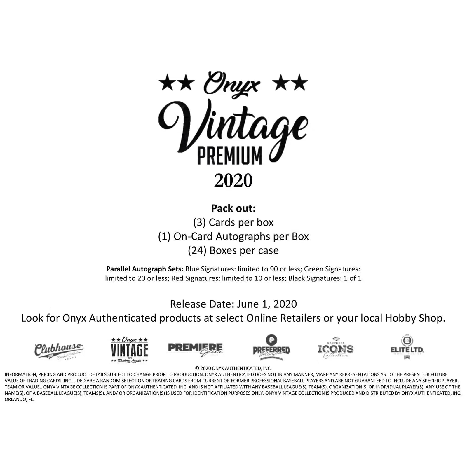 DRAFT - 2020 Onyx Vintage Premium Baseball Hobby Box | Sealed
