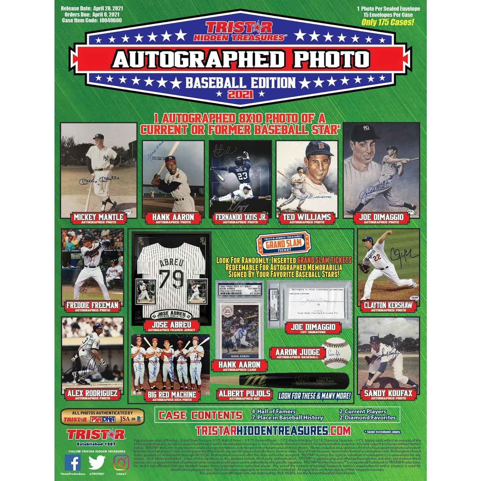 DRAFT - Just In 2021 TriStar Hidden Treasures Autographed Photo Baseball Hobby Box (Reed Buy)