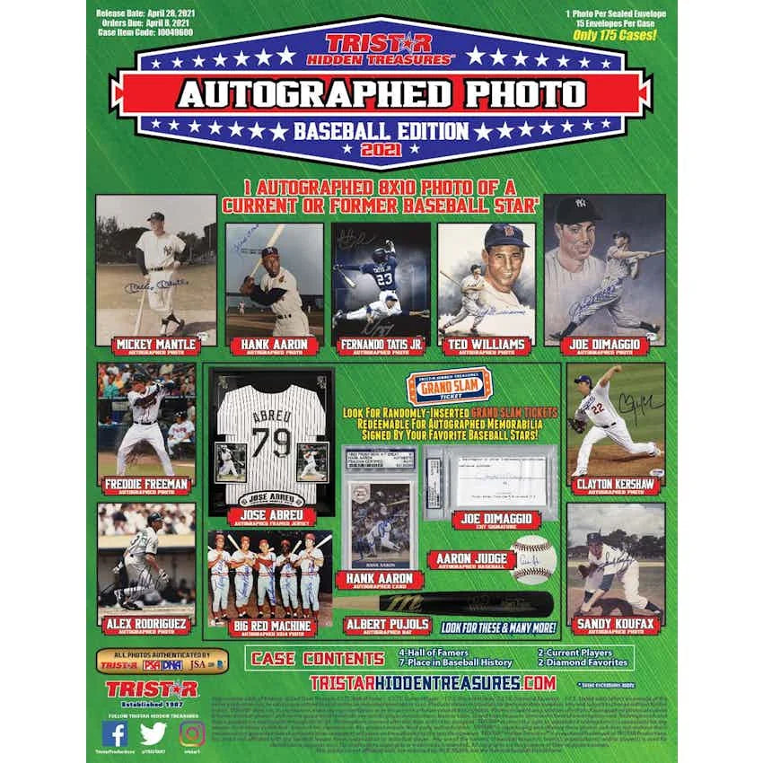 DRAFT - Just In 2021 TriStar Hidden Treasures Autographed Photo Baseball Hobby Box (Reed Buy)